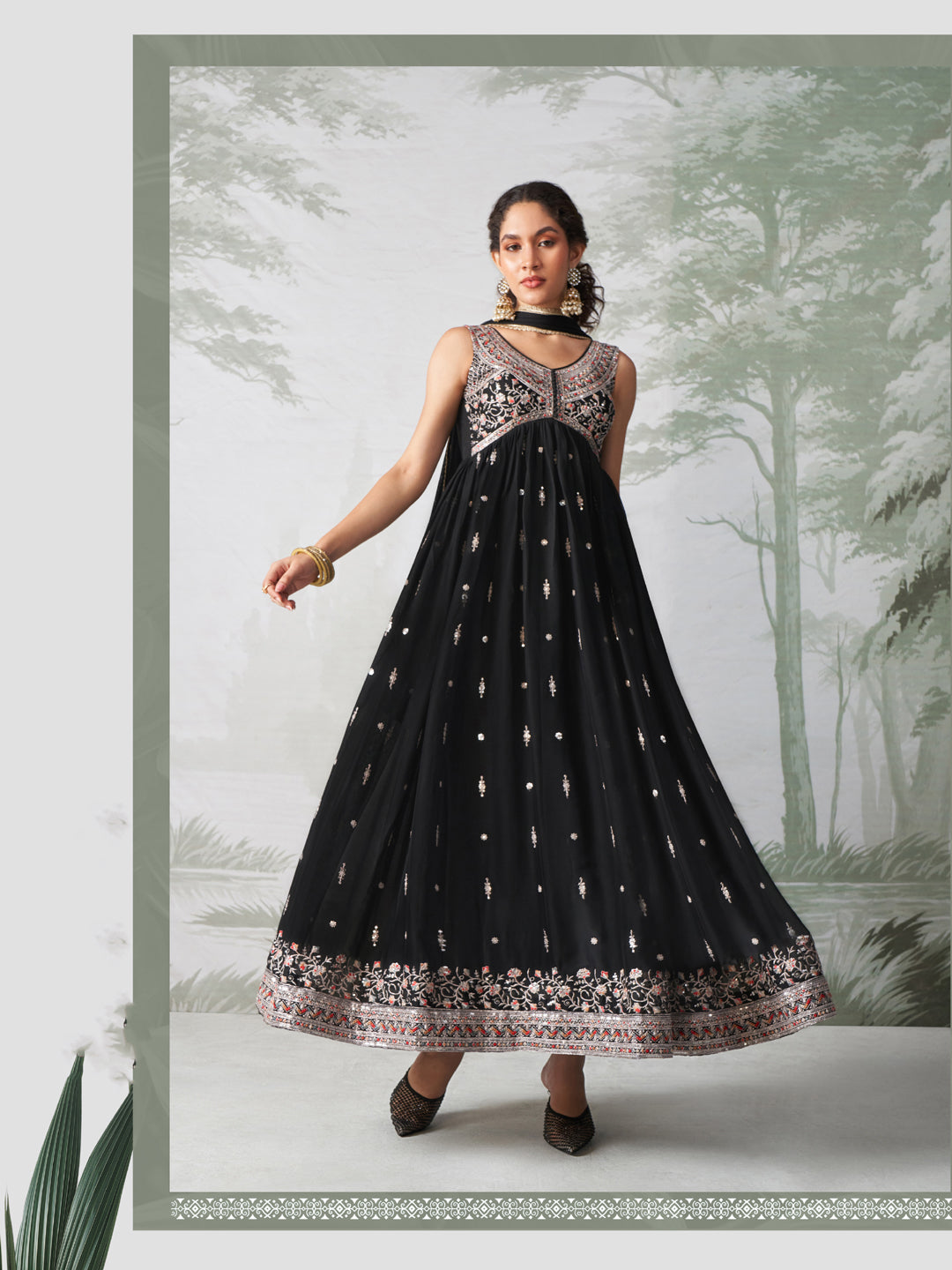 Elegant Black Anarkali Dress with Zari Thread Embroidery - Perfect for Weddings, Parties & Festive Occasions