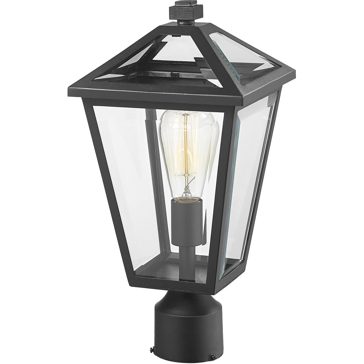 Z-Lite 579PHMR-BK 1-Light Outdoor Post Mount Fixture - Black with Clear Beveled Glass - Perfect for Porch, Garden, and Pathway Lighting