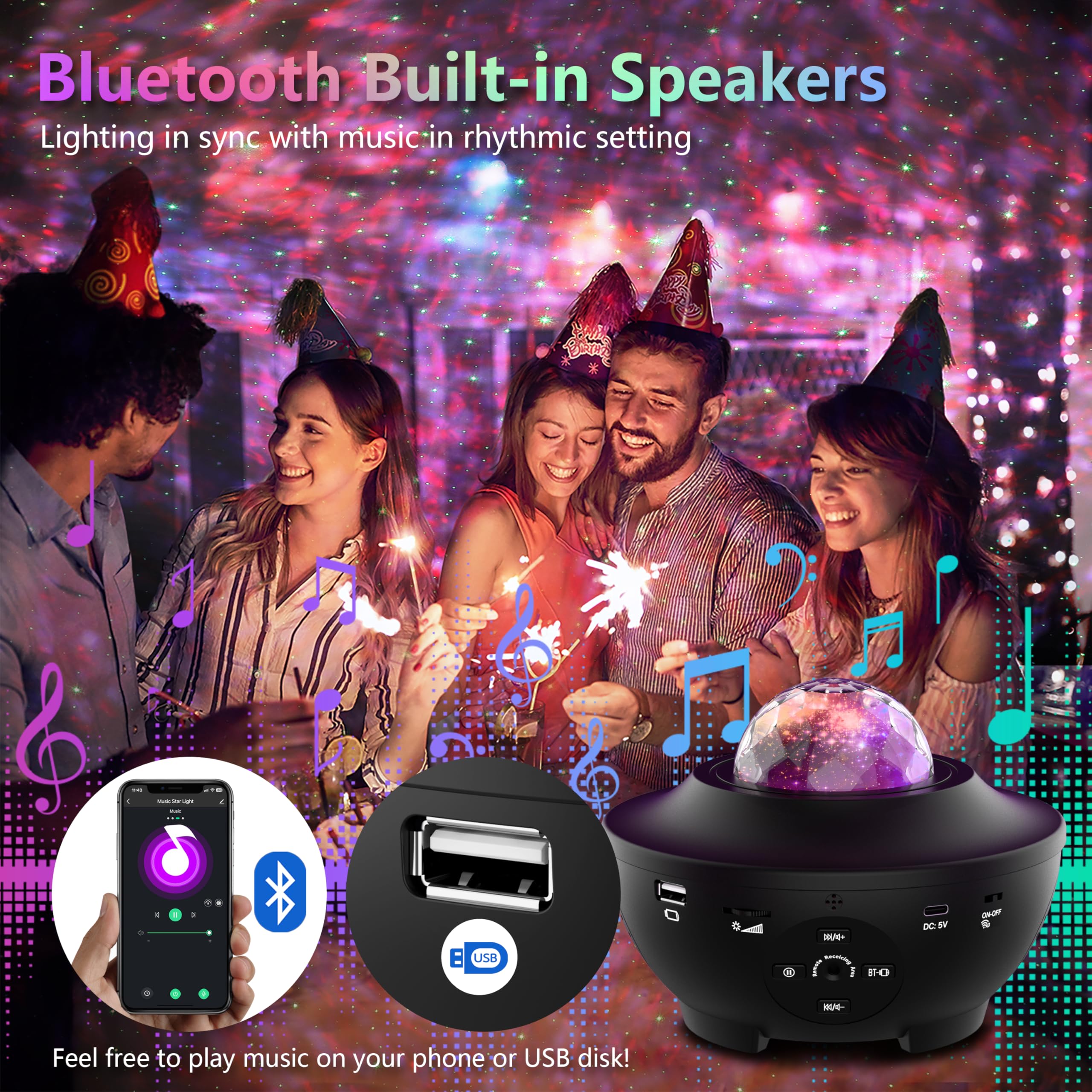 Galaxy Projector for Bedroom - Starry Night Sky Projector with Bluetooth Speaker, Timer, APP & Remote Control | Perfect for Kids Room, Meditation, Home Theater & Romantic Ambience