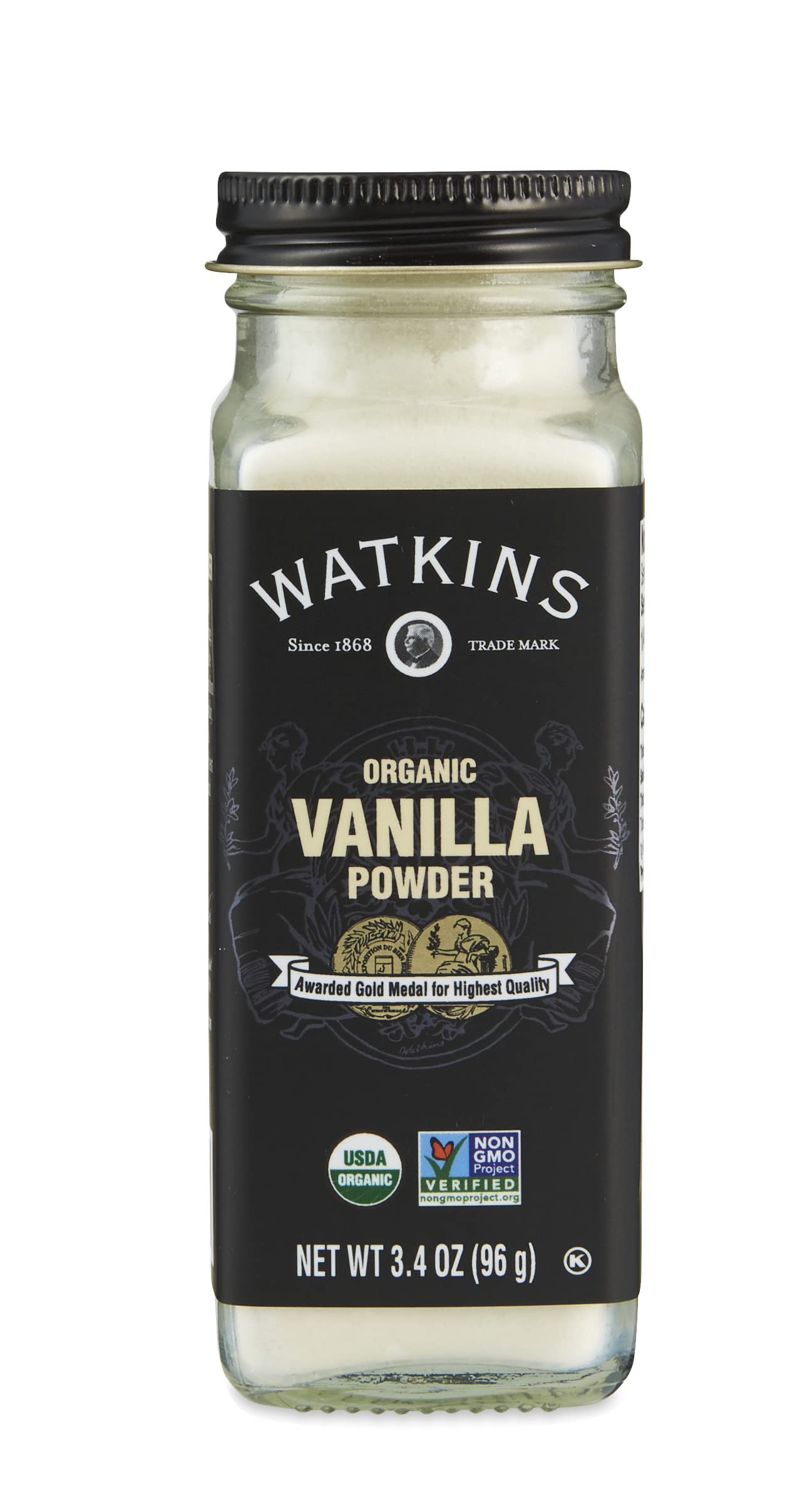 Organic Vanilla Powder by Watkins, 3.4 oz (96g) - Pure Ground Vanilla Bean for Baking, Coffee & Desserts - Gluten-Free & Non-GMO