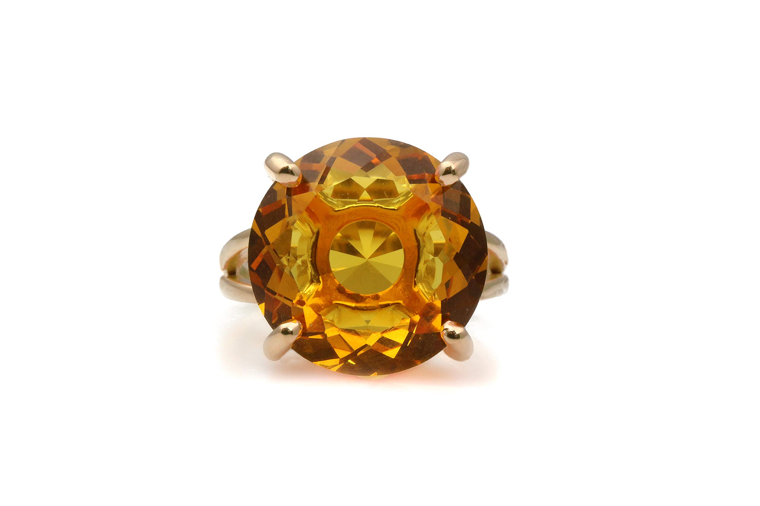14k Rose Gold Round Citrine Ring (16mm) - Elegant Birthstone Jewelry for Women - Perfect for Birthdays, Anniversaries & Special Occasions - Gift Ready with Signature Box