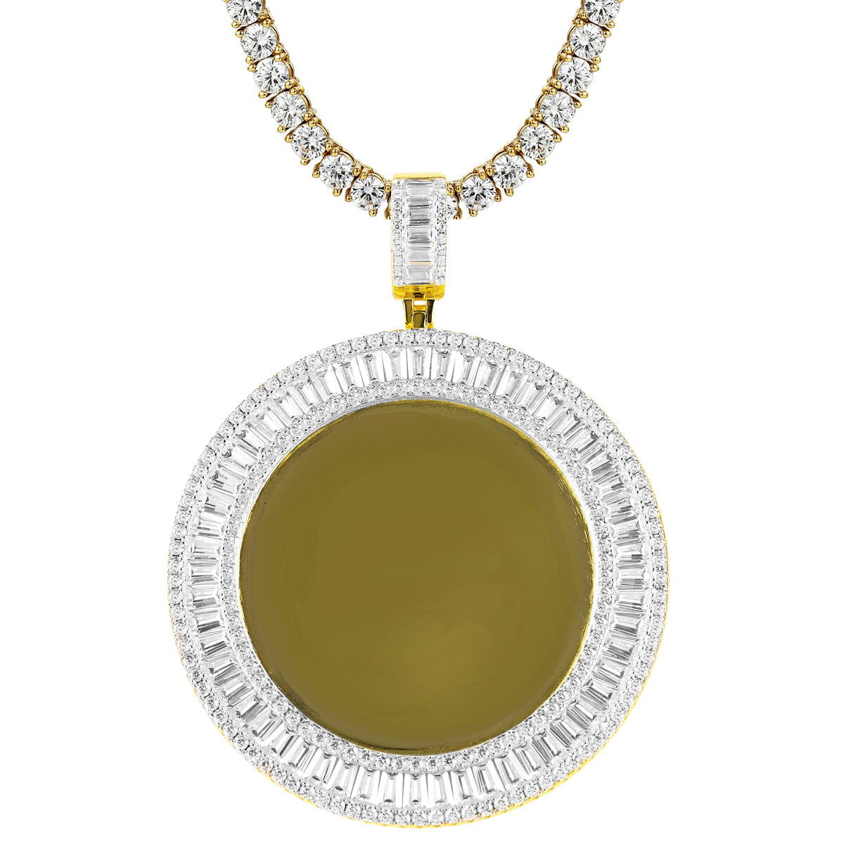 14K Gold Plated Icy Round Baguette Pendant Necklace - Elegant Silver Jewelry Gift for Women, Perfect for Parties & Special Occasions