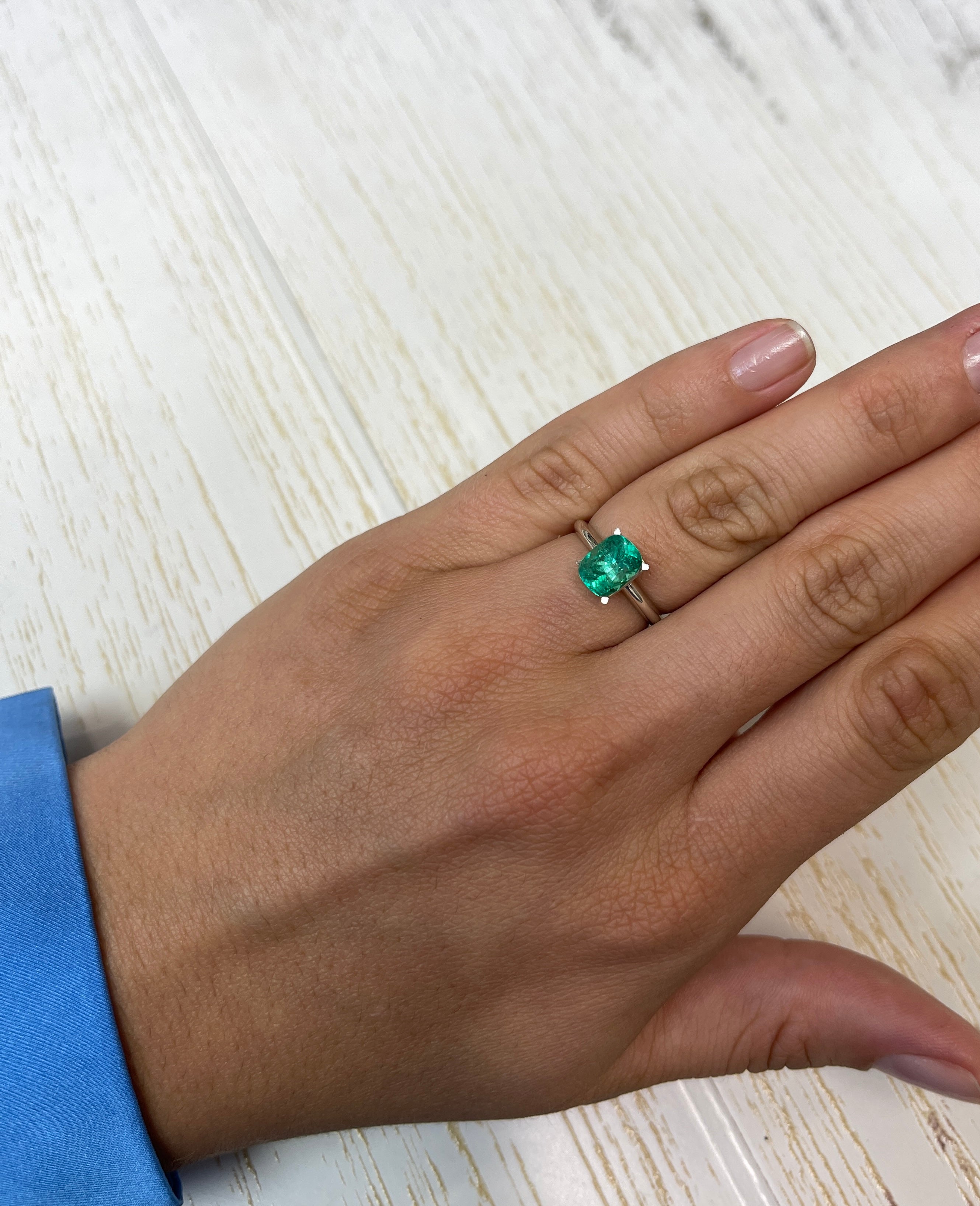 1.84 Carat Natural Colombian Emerald - 8.6x6.6mm Medium Bluish Green Cushion Cut Loose Gemstone for Jewelry Making, Engagement Rings & Collector's Pieces