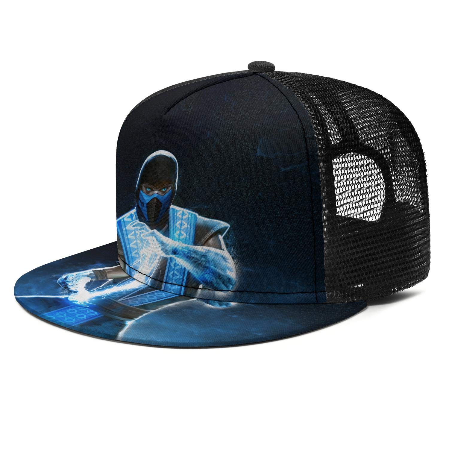 Mortal Kombat Sub-Zero Black Retro Baseball Cap for Men - Adjustable Mesh Snapback Hat with Sandwich Brim - Perfect for Gaming Fans, Cosplay, and Streetwear Fashion