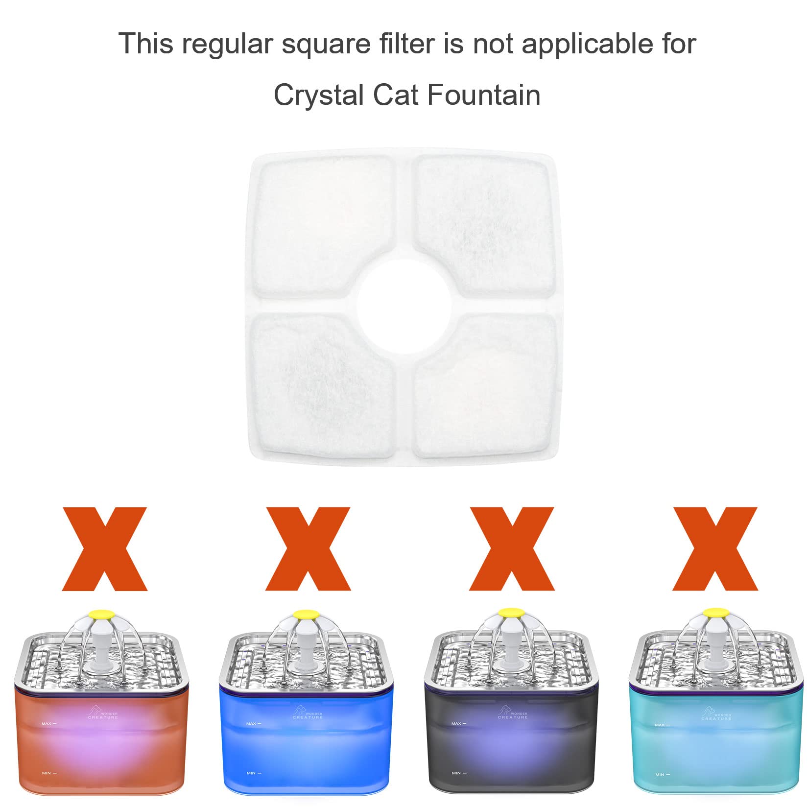Wonder Creature Cat Fountain Filter Replacement for Cubic & Elliptical Cat Water Fountains - 4 Carbon Filters & 2 Foam Filters Pack - Keep Water Fresh & Clean - Perfect for Multi-Cat Households & Hydration Stations