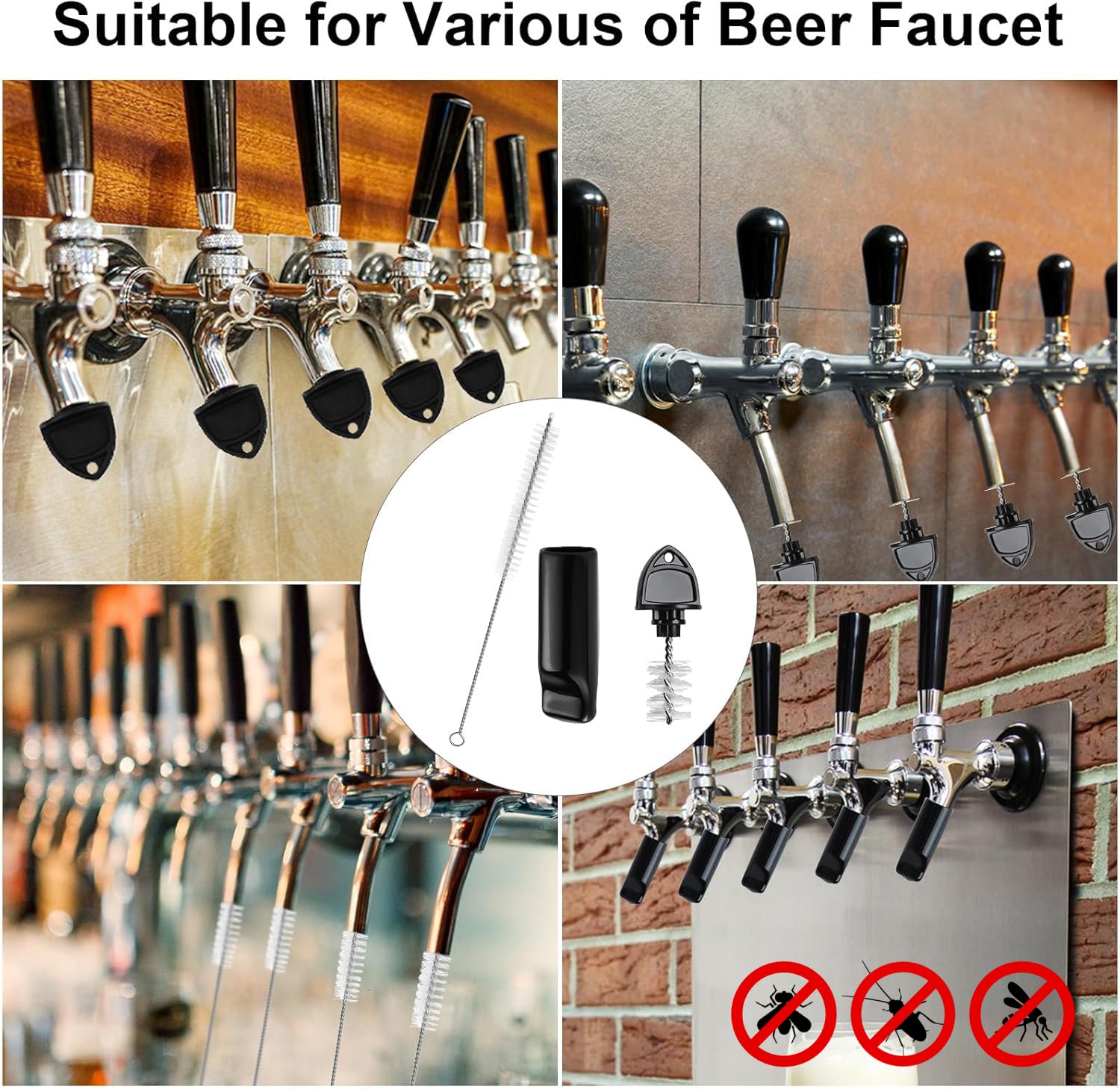 5PCS Beer Keg Tap Plugs & Covers, 3PCS Cleaning Brushes & Wrench Kit – Draft Beer Faucet Plug Set for Kegerator Maintenance & Home Brewing Accessories