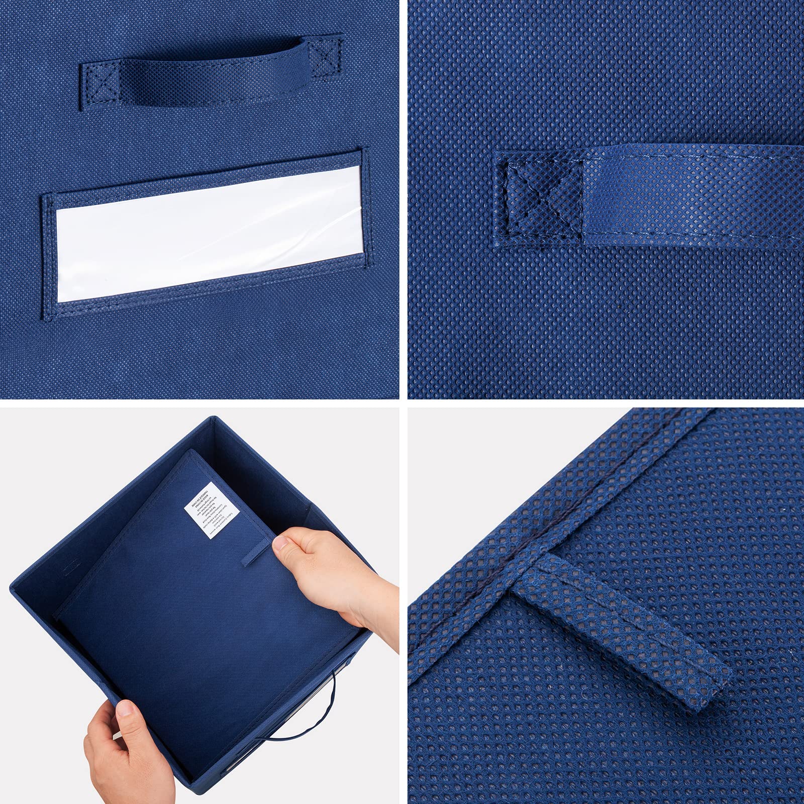 10-Pack 11 Inch Foldable Fabric Storage Cubes with Labels & Pen - Navy Blue Closet Organizers for Shelves, Home & Office Organization | Perfect for Kids' Toys, Blankets, Books & Wardrobe Storage
