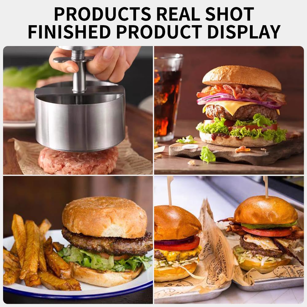 Stainless Steel Hamburger Patty Maker - Adjustable Non-Stick Round Burger Press (1.7