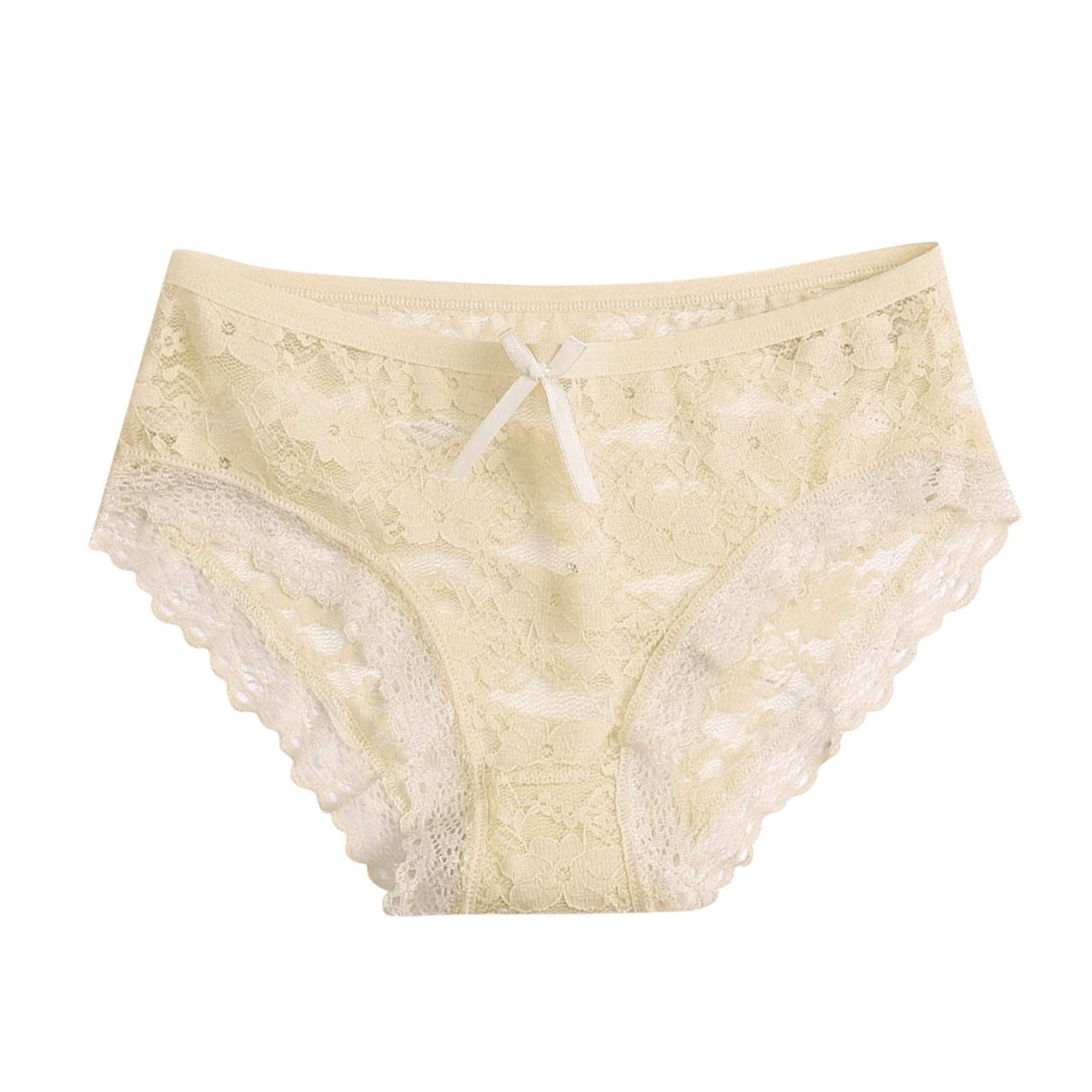**Sexy Lace Women's Panties - Hollow Mesh Low Waist Underwear with Bow Detail, Plus Size 4XL Maternity Panties (Beige, One Size) - Perfect for Daily Wear, Date Night & Special Occasions**