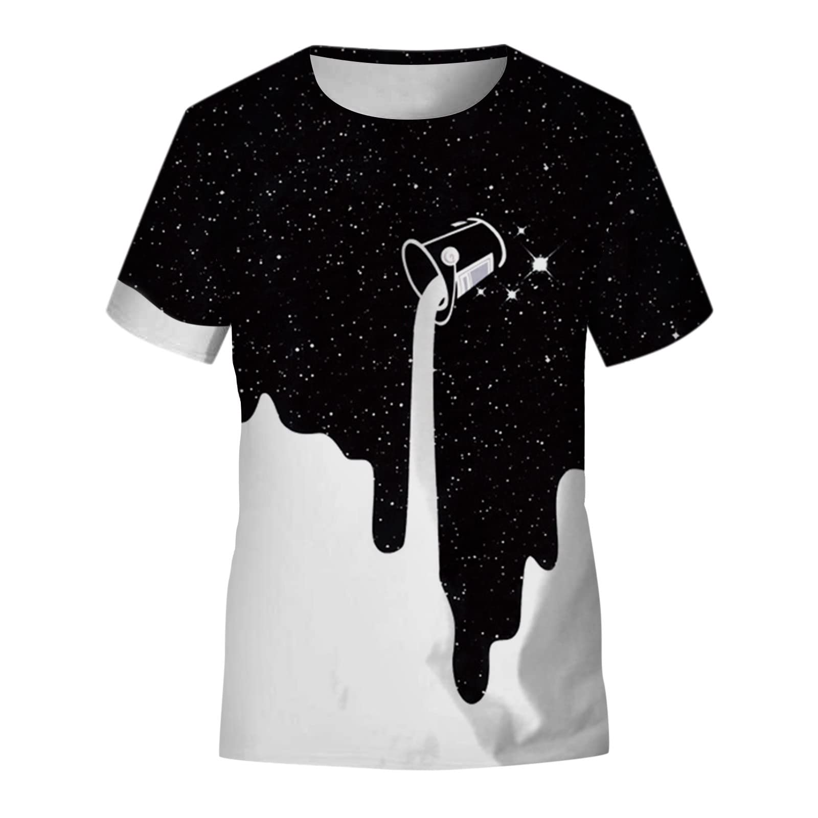 Galaxy Print T-Shirt for Boys & Girls | Kids Casual Space-Themed Top | Large Size (13-14 Years) in Black & White | Perfect for School, Parties & Everyday Wear