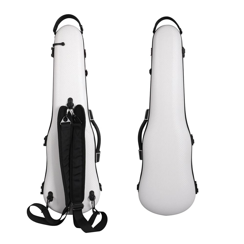 Premium 4/4 Carbon Fiber Violin Case - Lightweight Hard Shell with Anti-Scratch Protection, Adjustable Back Straps, Soft Padding & Built-in Hygrometer (White) - Perfect for Travel, Performances & Professional Musicians
