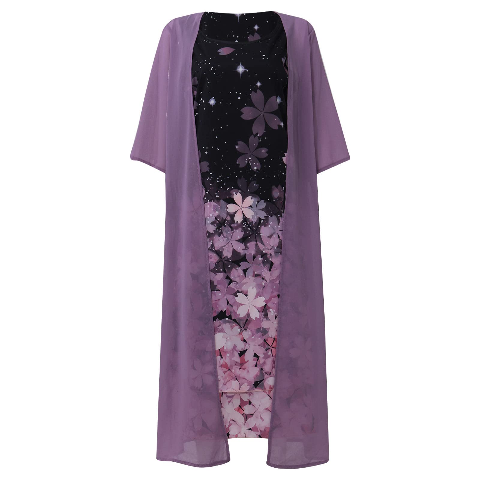 Women's Flowy Summer Dress with Cardigan - Chiffon Floral Print Sundress for Wedding Guest & Mother of The Groom | Perfect for Beach Vacations, Garden Parties & Special Occasions