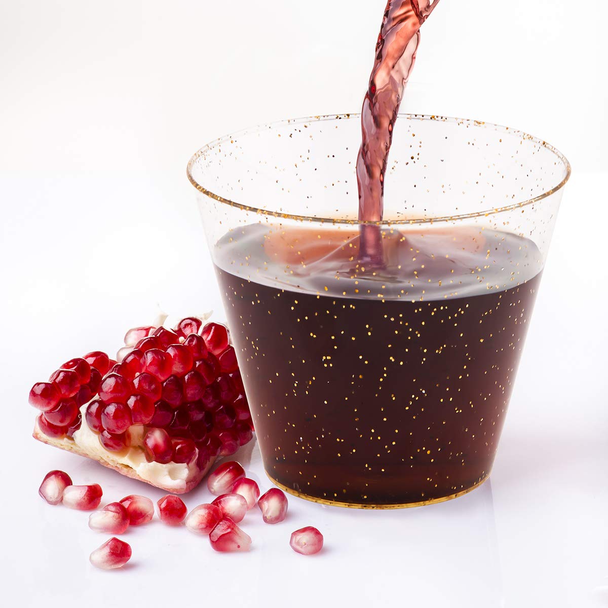 JOLLY CHEF 200 Pack 9 oz Glitter Plastic Cups - Disposable Gold Tumblers for Wedding, Thanksgiving, Christmas Party - Elegant Drinkware for Cocktails, Champagne, Beverages at Celebrations & Events