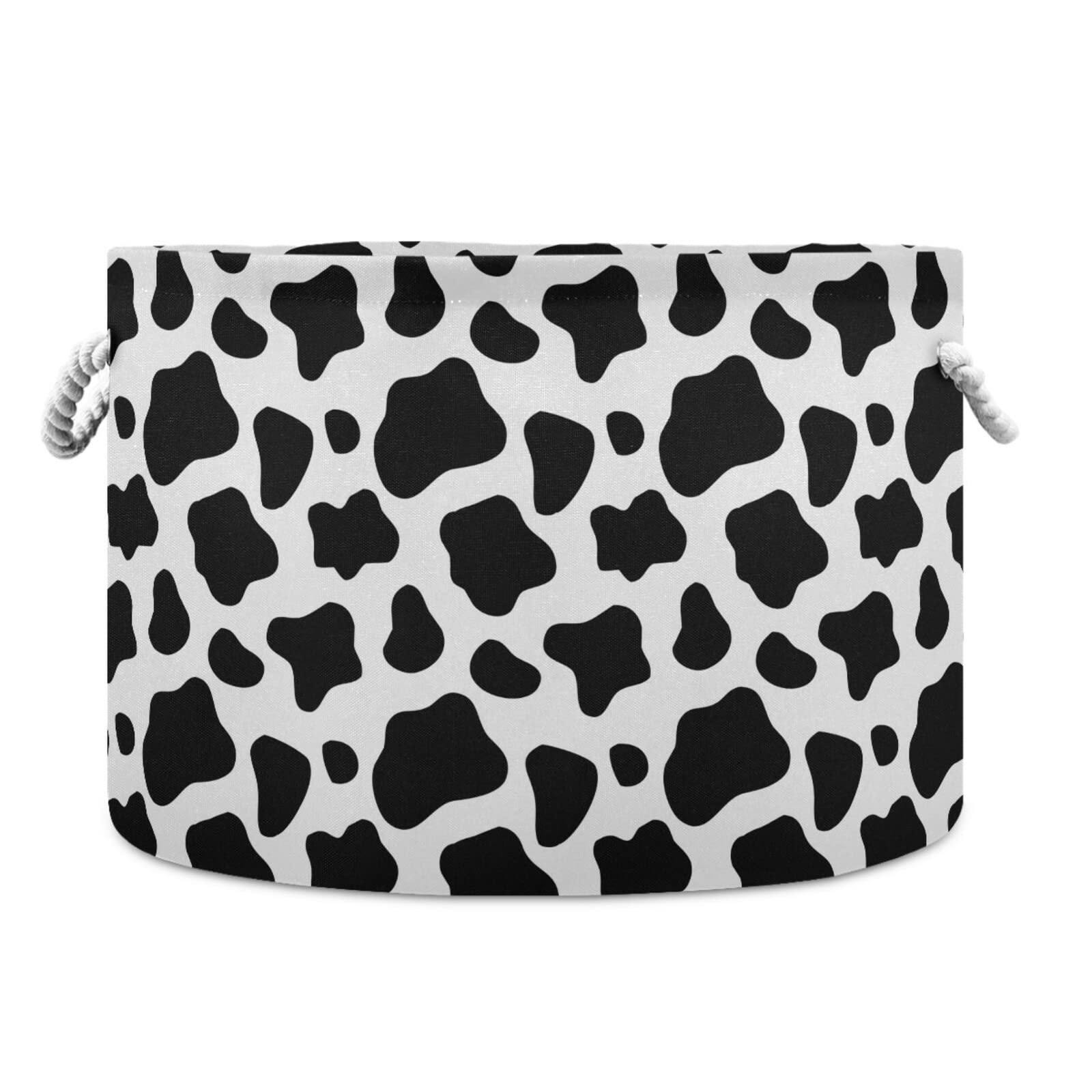 ALAZA Large Round Storage Basket - Black and White Cow Print Toy Basket, Nursery Bins & Laundry Hamper for Bathroom, Bedroom, Home Decor | Perfect for Organizing Toys, Clothes & Home Essentials