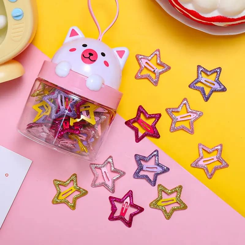 PLUCKET® 10-Piece Multicolor Glitter Star Hair Clips Set - Non-Slip Barrettes & Tic Tac Clips for Baby Girls, Teens & Women - Perfect for School, Parties, Weddings & Daily Hairstyling
