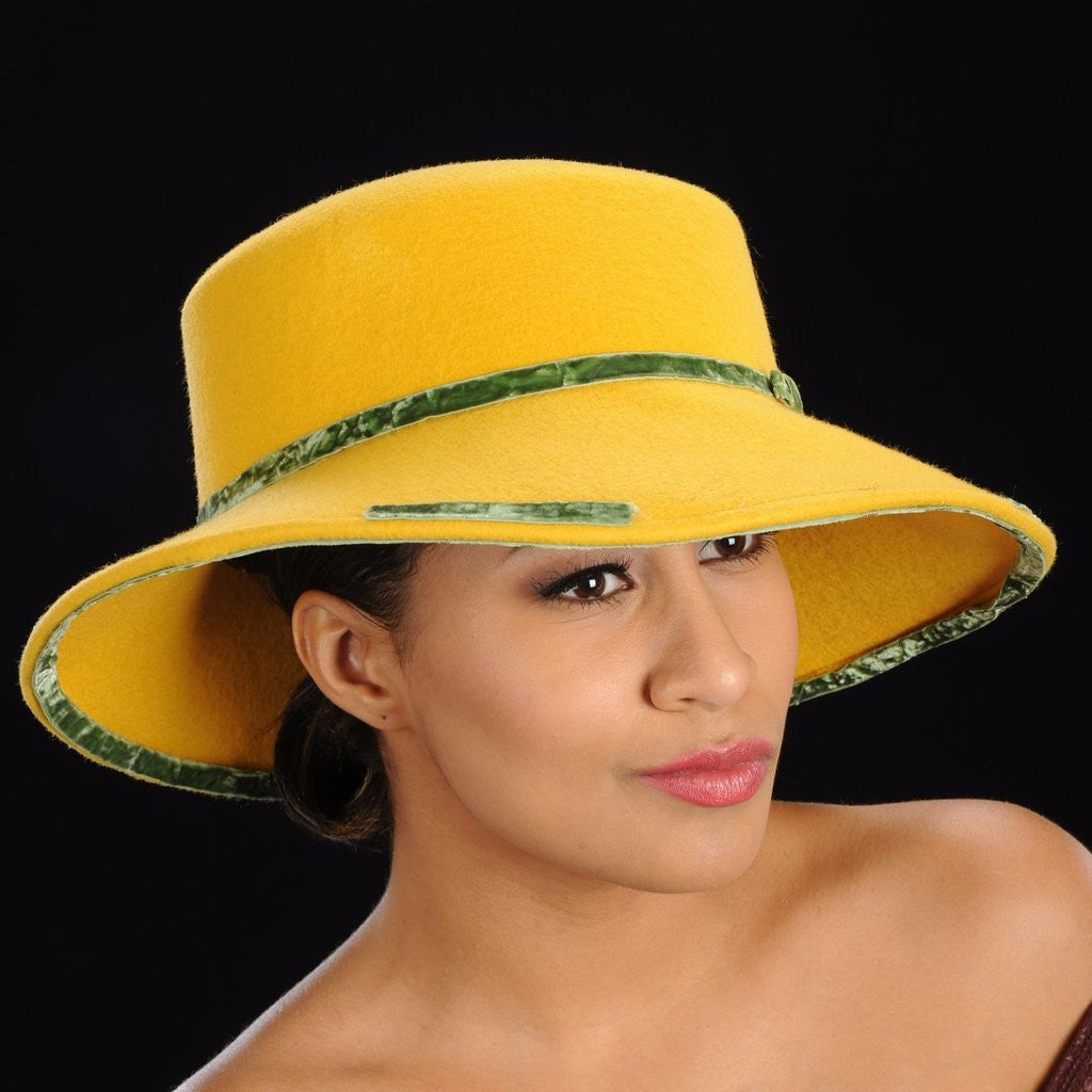 FW1130 Mustard Yellow Women's Felt Hat - Elegant Ladies Fashion Accessory for Parties, Weddings & Outdoor Events