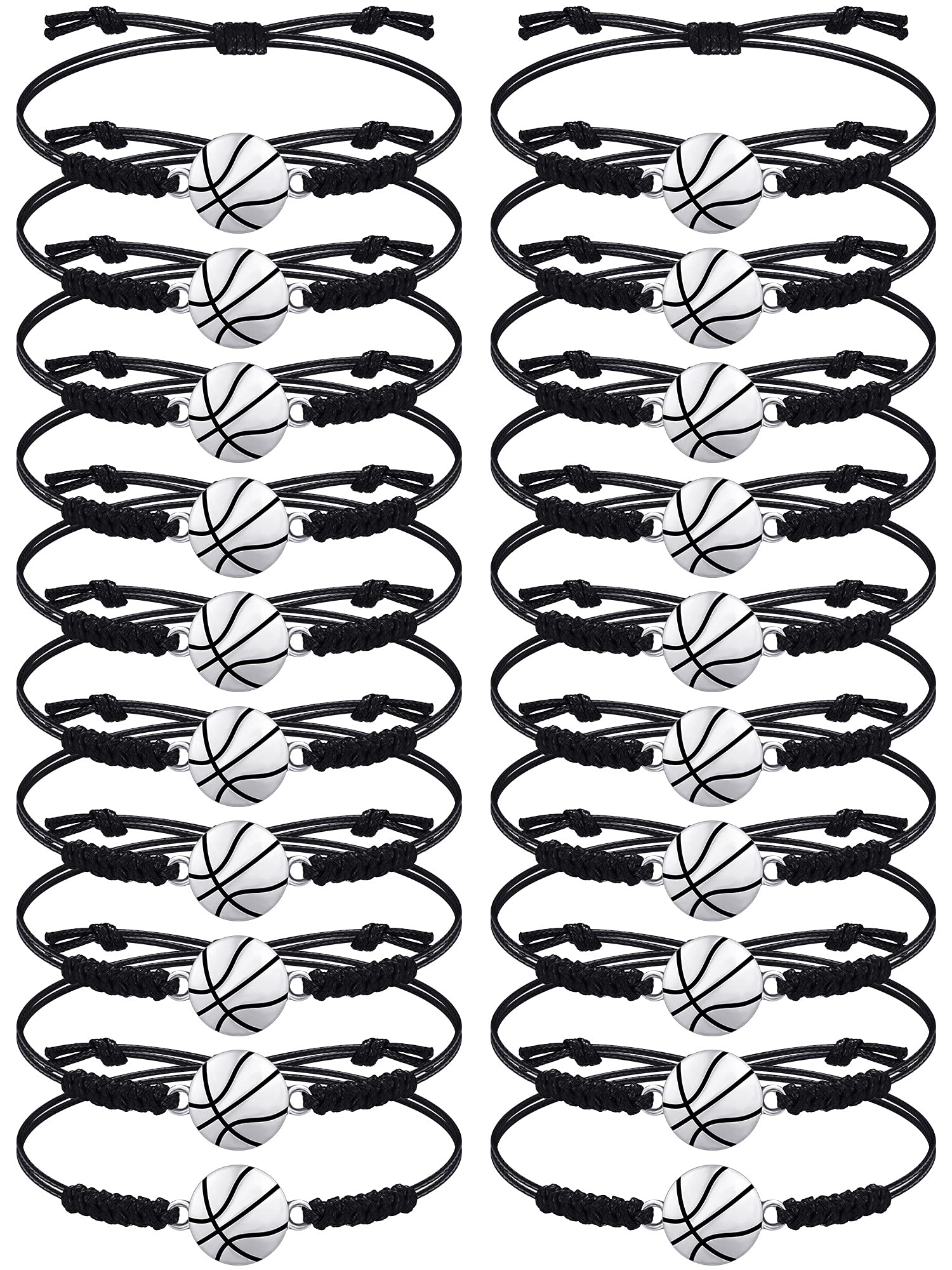 20 Pack Adjustable Basketball Charm Bracelets for Women Men Teens - Braided Cord Wristbands with Basketball Charms - Perfect for Players, Fans, Gifts & Game Day Accessories