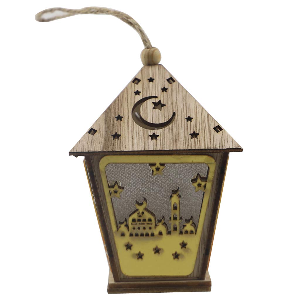 Ramadan Eid Mubarak LED Wooden Hanging Pendant - Islamic Home Decor Moon & Star Lantern for Ramadan Celebration, Eid al-Fitr Party, Mosque Decoration & Muslim Holiday Gift