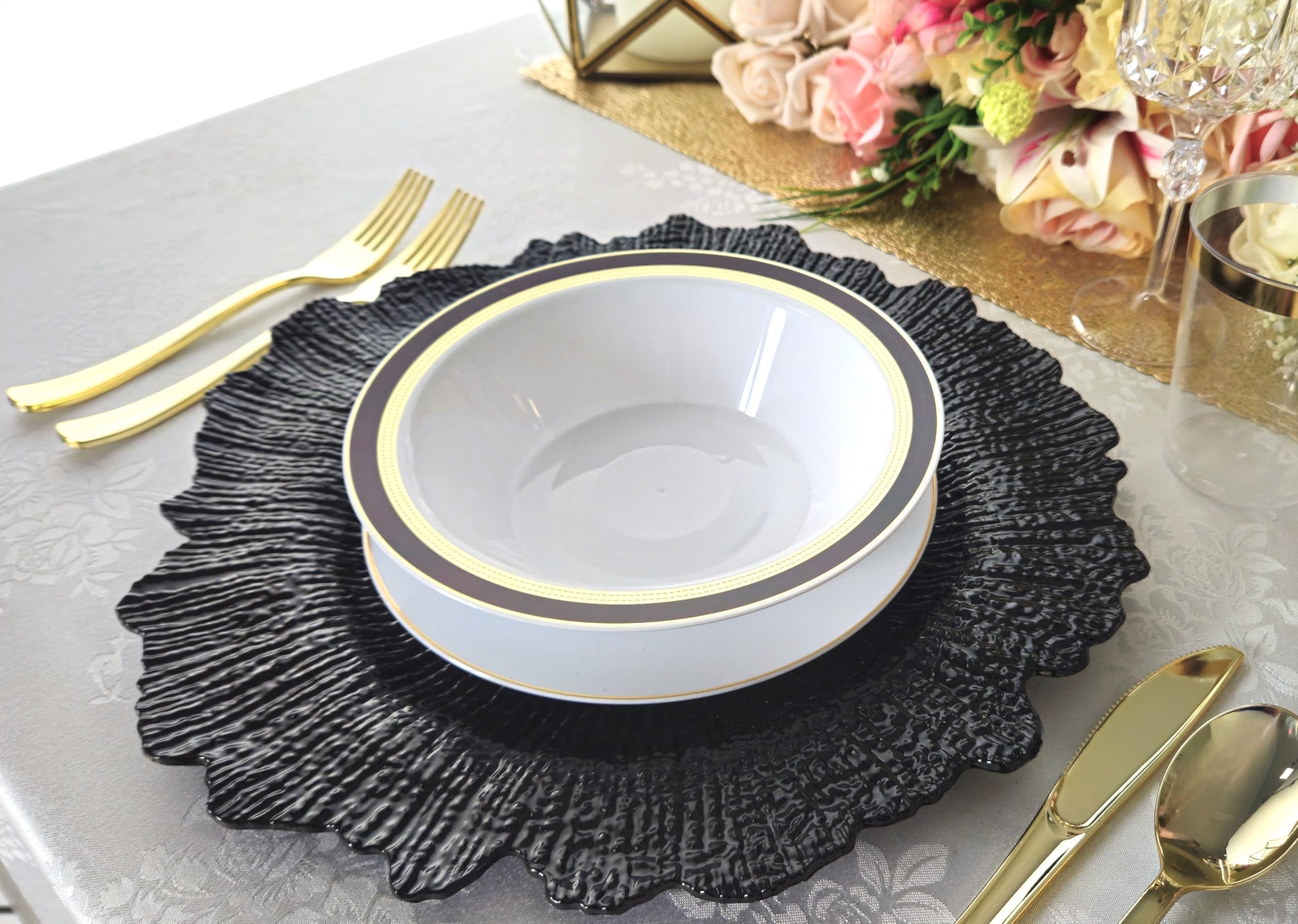 40-Piece 13'' Round Plastic Acrylic Wedding Charger Plates - Coral & Black for Elegant Dinner Parties, Wedding Decorations & Special Events