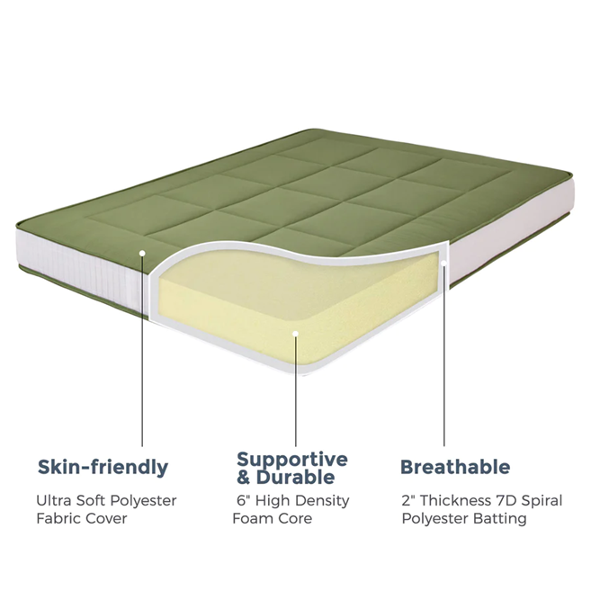 MAXYOYO Padded Japanese Floor Mattress - Green Foldable Roll Up Futon Mattress for Bedroom, Guest Room & Travel | Comfortable Floor Sleeping & Lounging