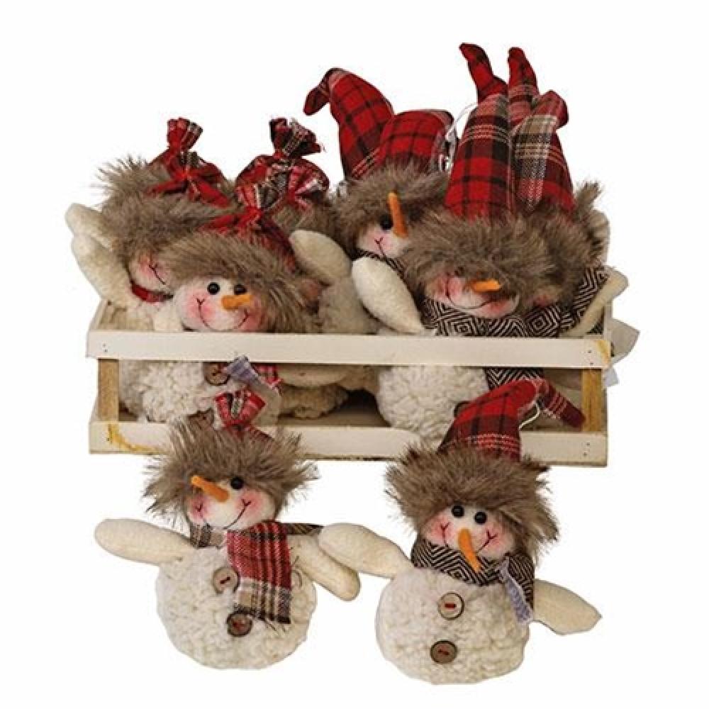 Cozy Red Plaid Snowman Hat Ornament Set of 2 - Perfect for Christmas Tree Decorations & Winter Home Décor