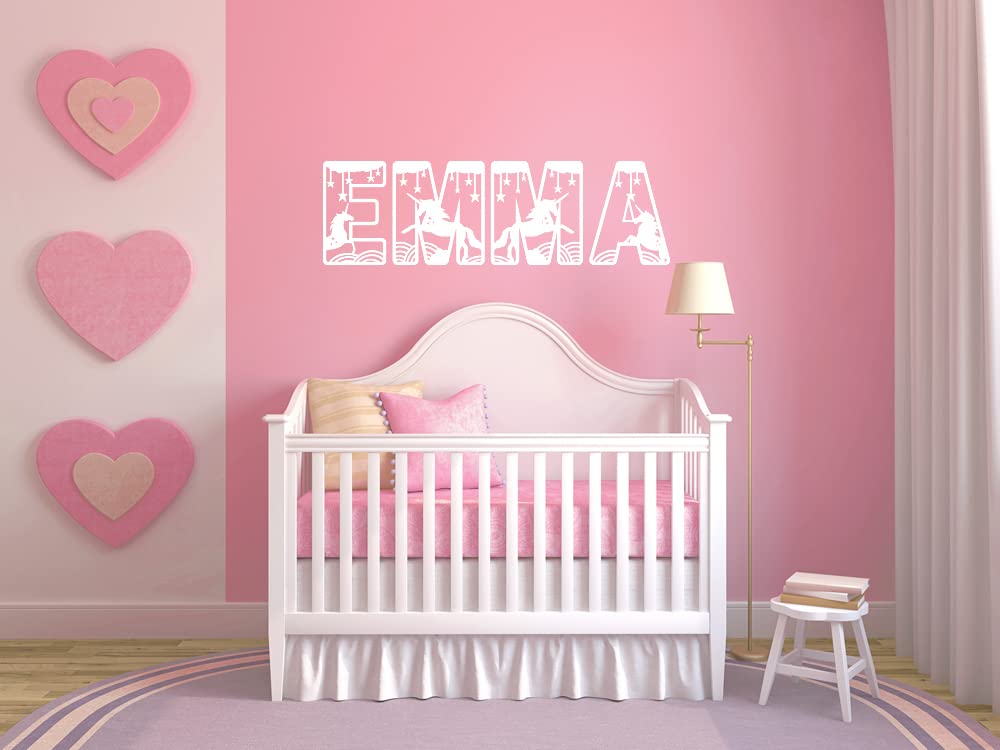 Custom Name Unicorn Vinyl Wall Decal Sticker - Rainbow Theme Nursery & Bedroom Decor for Girls - Perfect for Kids' Room, Playroom, and Birthday Party Decorations