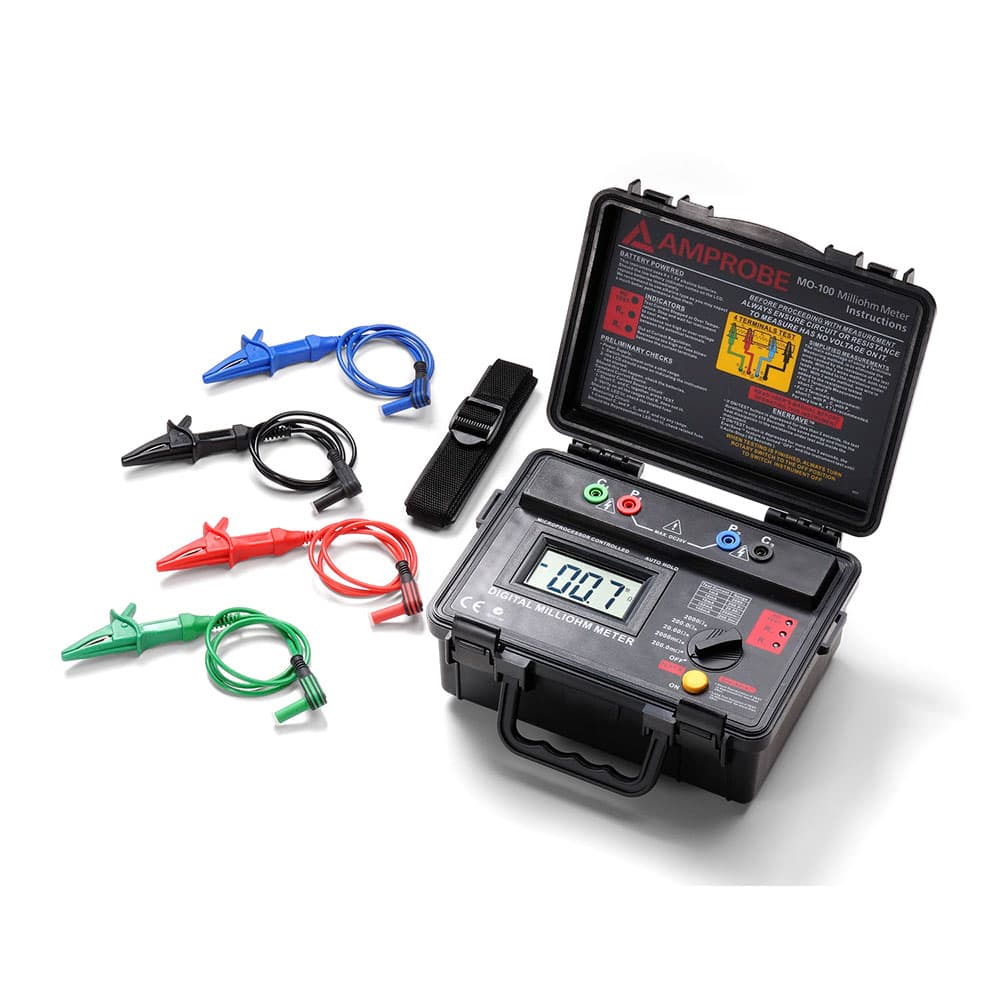 Amprobe 3474954 MO 100 Portable Battery Powered Milliohm Meter with Shoulder Strap & Test Leads - Perfect for Electrical Testing, HVAC Maintenance, and Industrial Applications