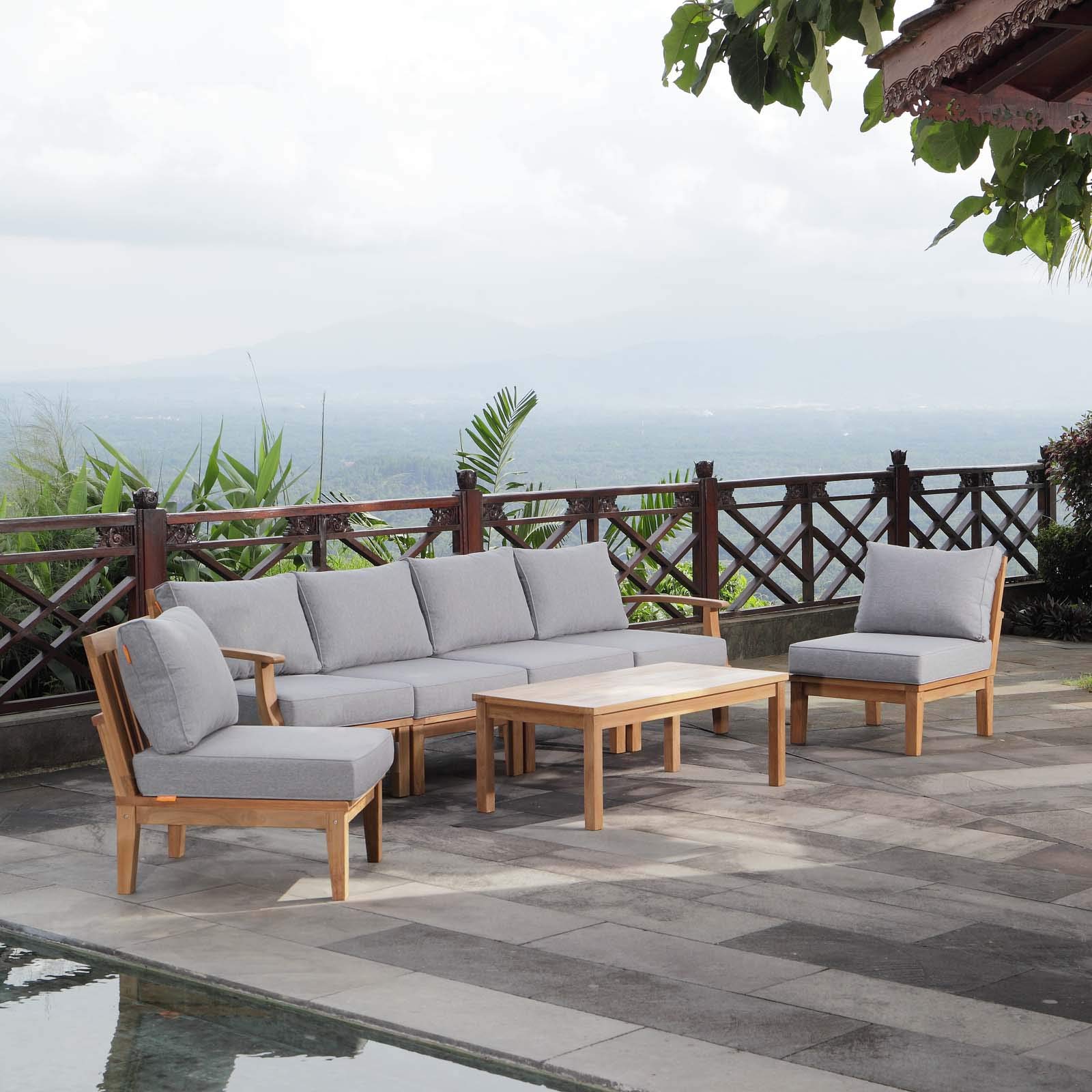 Modern Contemporary Outdoor Patio Furniture Set - 3-Piece Sofa, Chair & Coffee Table in Natural Gray Wood - Perfect for Backyard, Garden or Poolside Relaxation