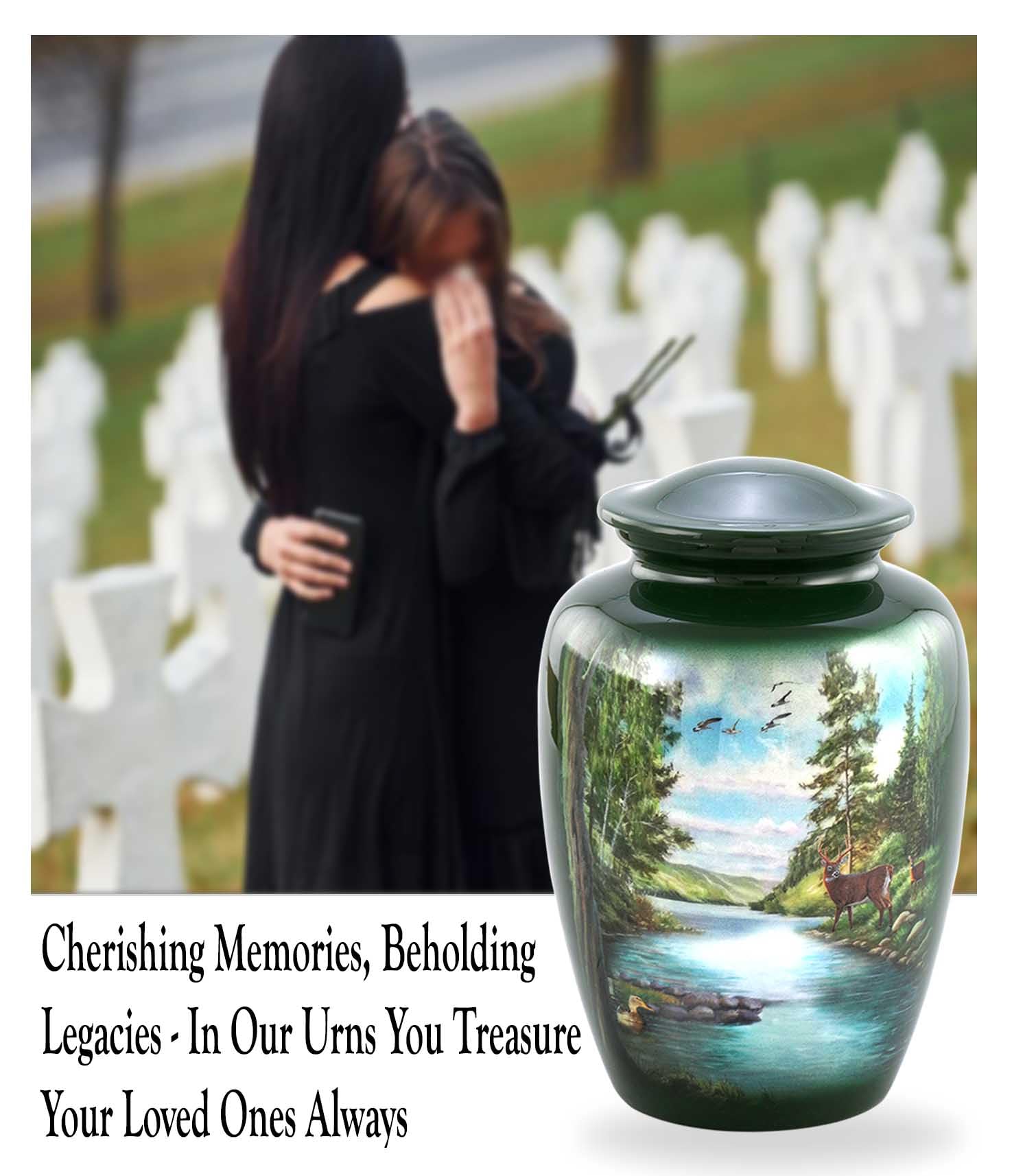 Handcrafted Wooden Memorial Urn for Ashes - Large Deer Engraved Cremation Urn with Velvet Storage Bag | Perfect for Home Memorials, Funeral Services & Pet Ashes Keepsake