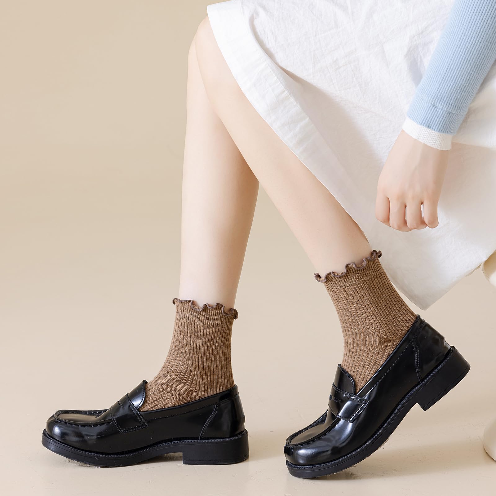Mcool Mary Women's Cotton Crew Socks 6-Pack - Cute Ruffle Ankle Socks for Casual Wear