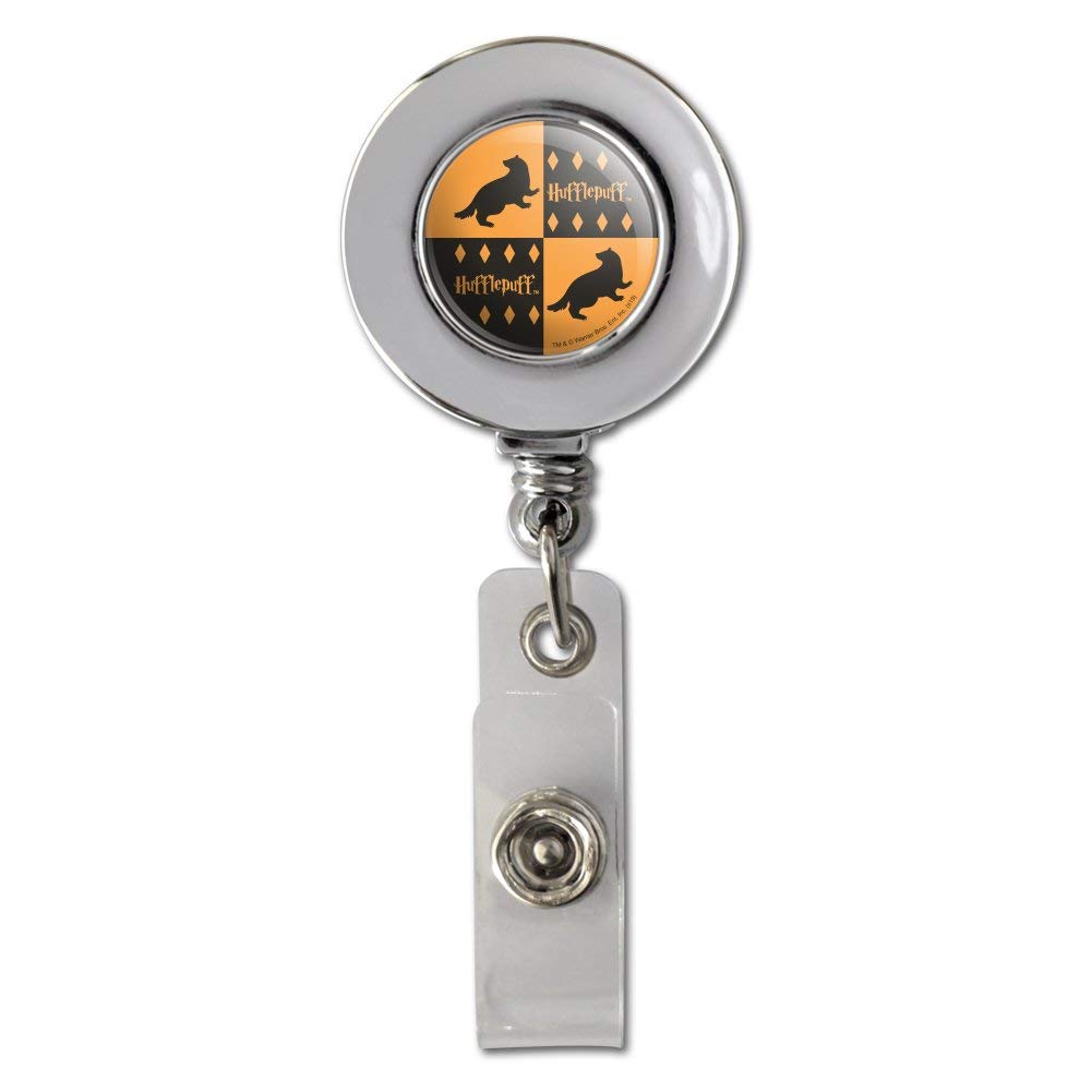 Harry Potter Hufflepuff Retractable Badge Reel - Chrome ID Card Holder Clip for Work, School, and Convention Lanyards (Officially Licensed)