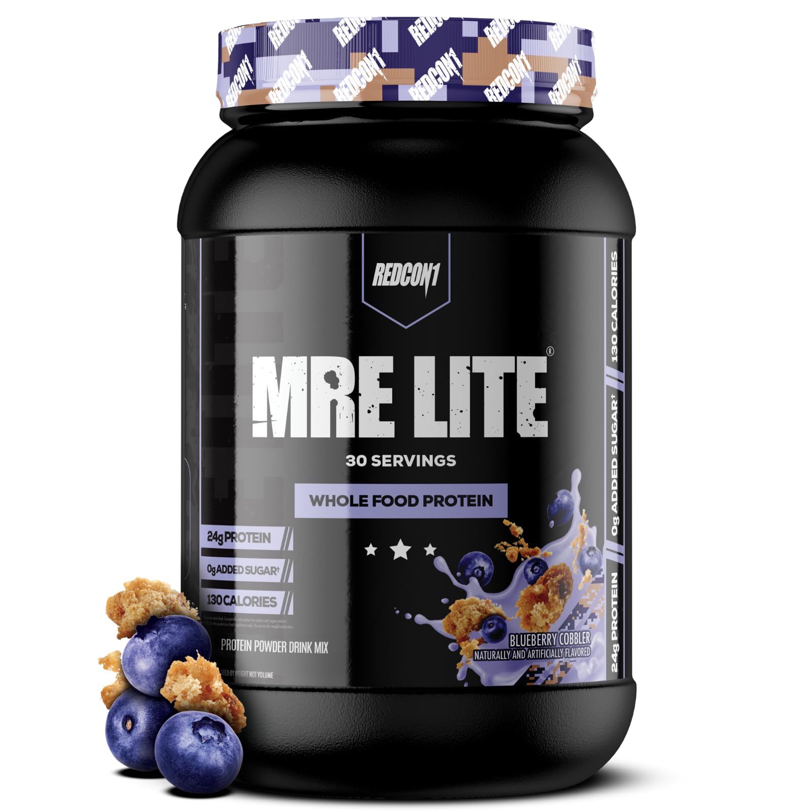REDCON1 MRE Lite Whole Food Protein Powder - Blueberry Cobbler Flavor | Low Carb, Whey-Free Meal Replacement with Animal Protein Blend | Easy to Digest with MCT Oils | 30 Servings | Perfect for Post-Workout Recovery & Keto Diet
