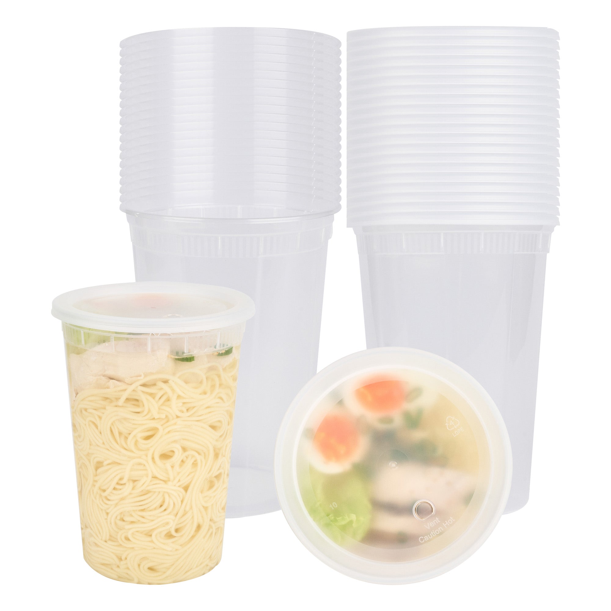 48 oz Round Clear Plastic Soup Containers with Lids - Microwave Safe, 5