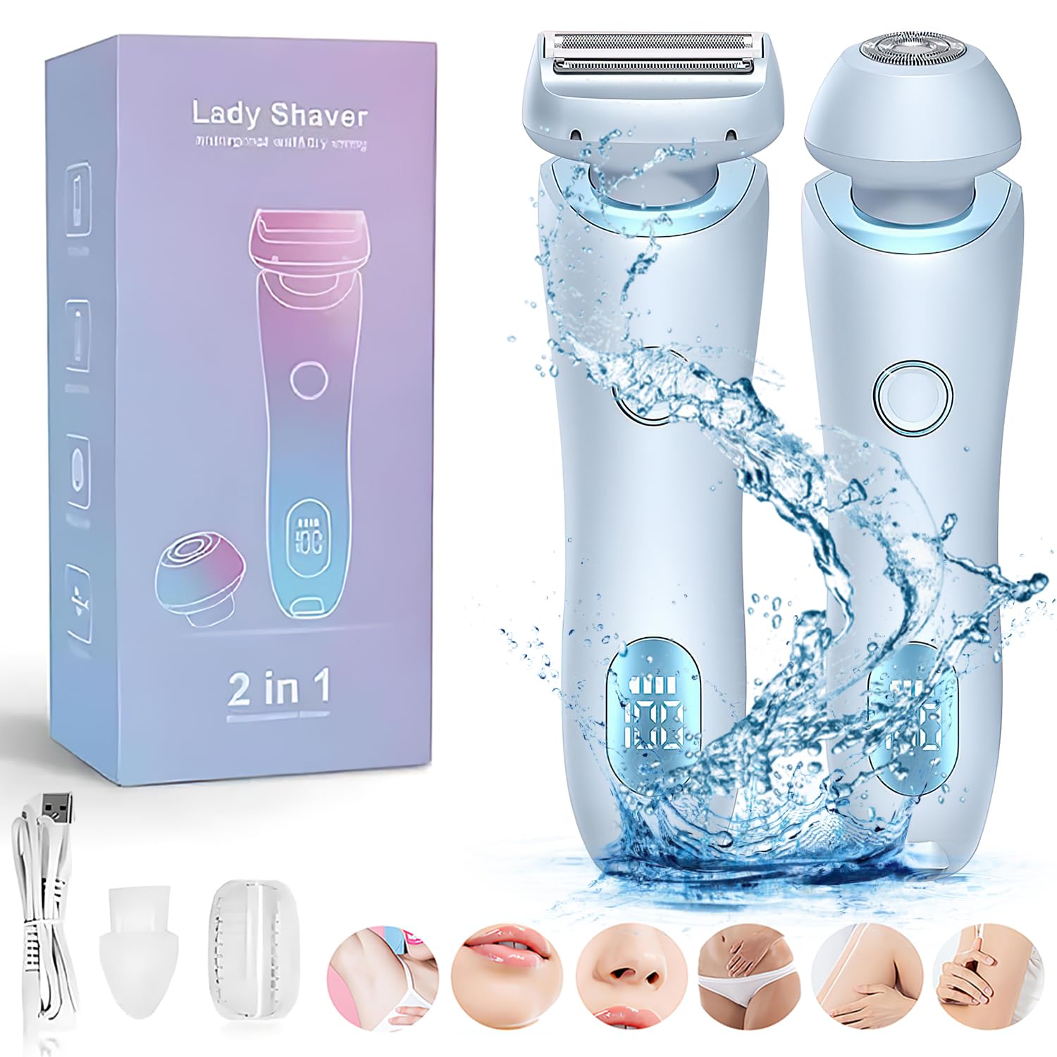 Dusk Razor for Women - 2 in 1 Electric Shaver & Bikini Trimmer, Waterproof Wet/Dry Use, Silk Glide Technology for Smooth Shaving - Perfect for Travel, Gym & Everyday Personal Grooming (Blue)