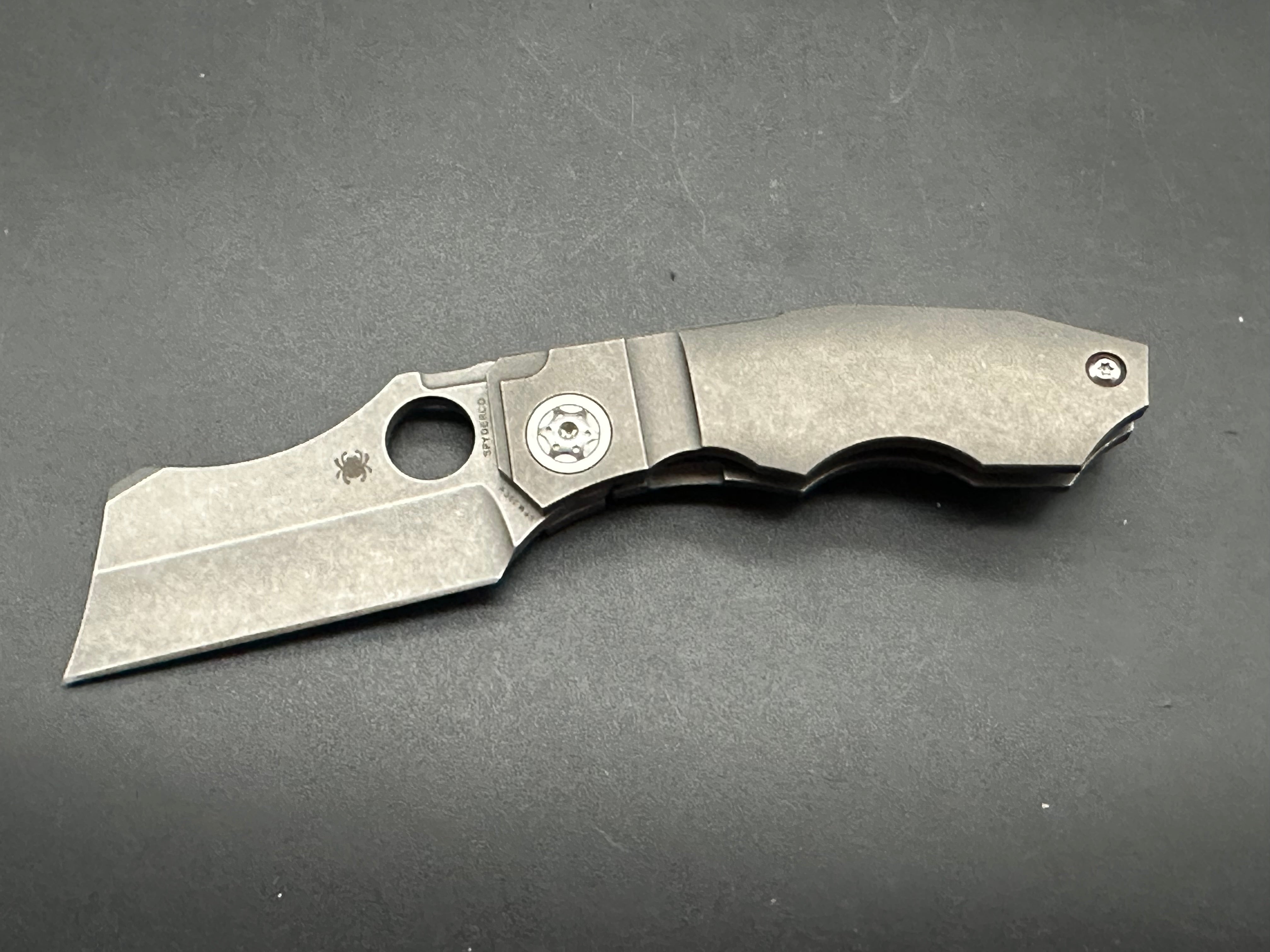 Spyderco Stovepipe Folding Knife - Gray Titanium Handle, 20CV Steel Plain Edge (C260TIP) - EDC, Outdoor Survival & Tactical Use