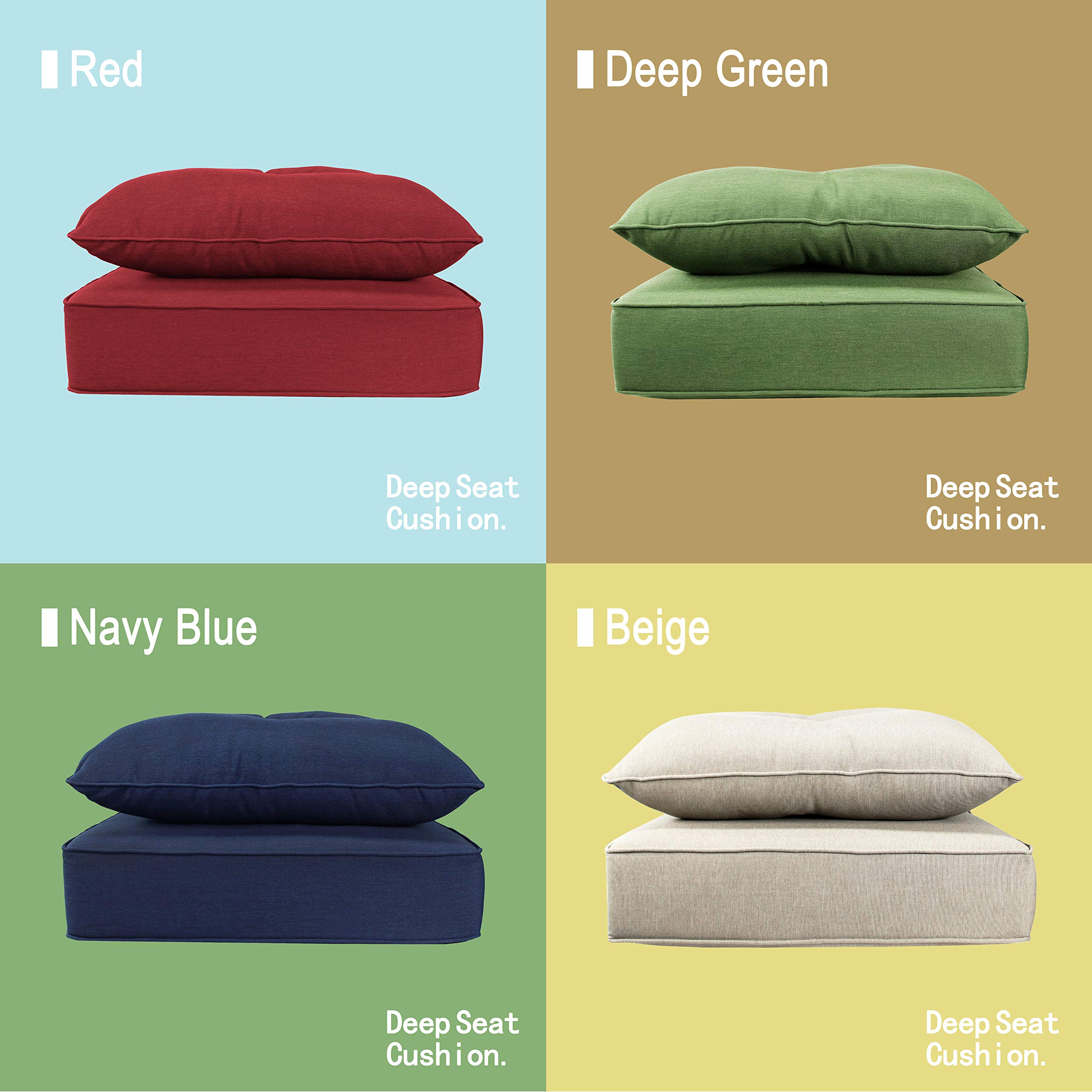 BOSSIMA Indoor Outdoor Deep Seat Chair Cushion Set - Spring Summer Seasonal Replacement Cushions (Olefin Navy Blue) - Perfect for Patio, Deck, Poolside & Garden Furniture