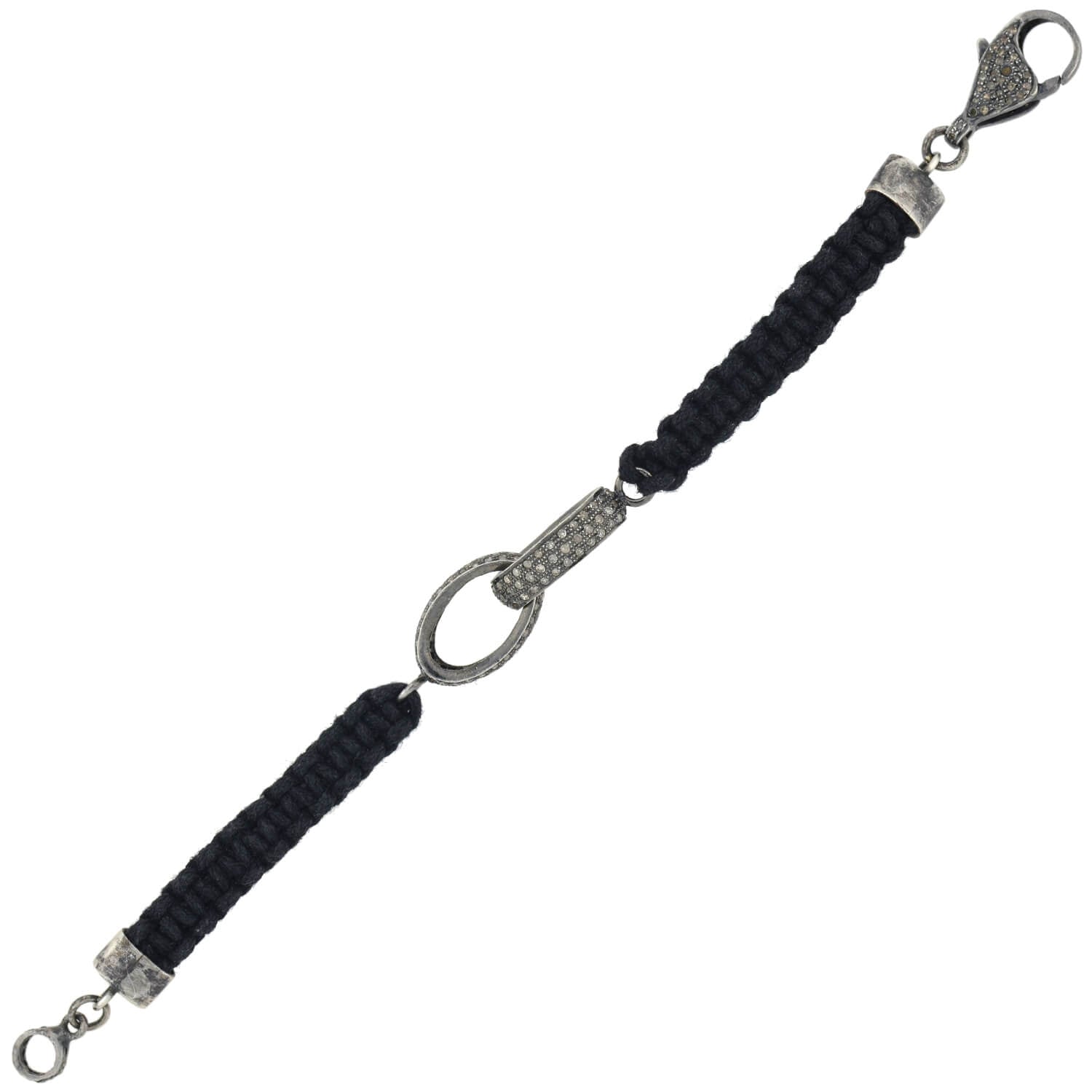 Sterling Silver Diamond Interlocking Link Bracelet with Macramé Cord - Elegant & Durable Jewelry for Women, Perfect for Weddings, Parties & Everyday Wear
