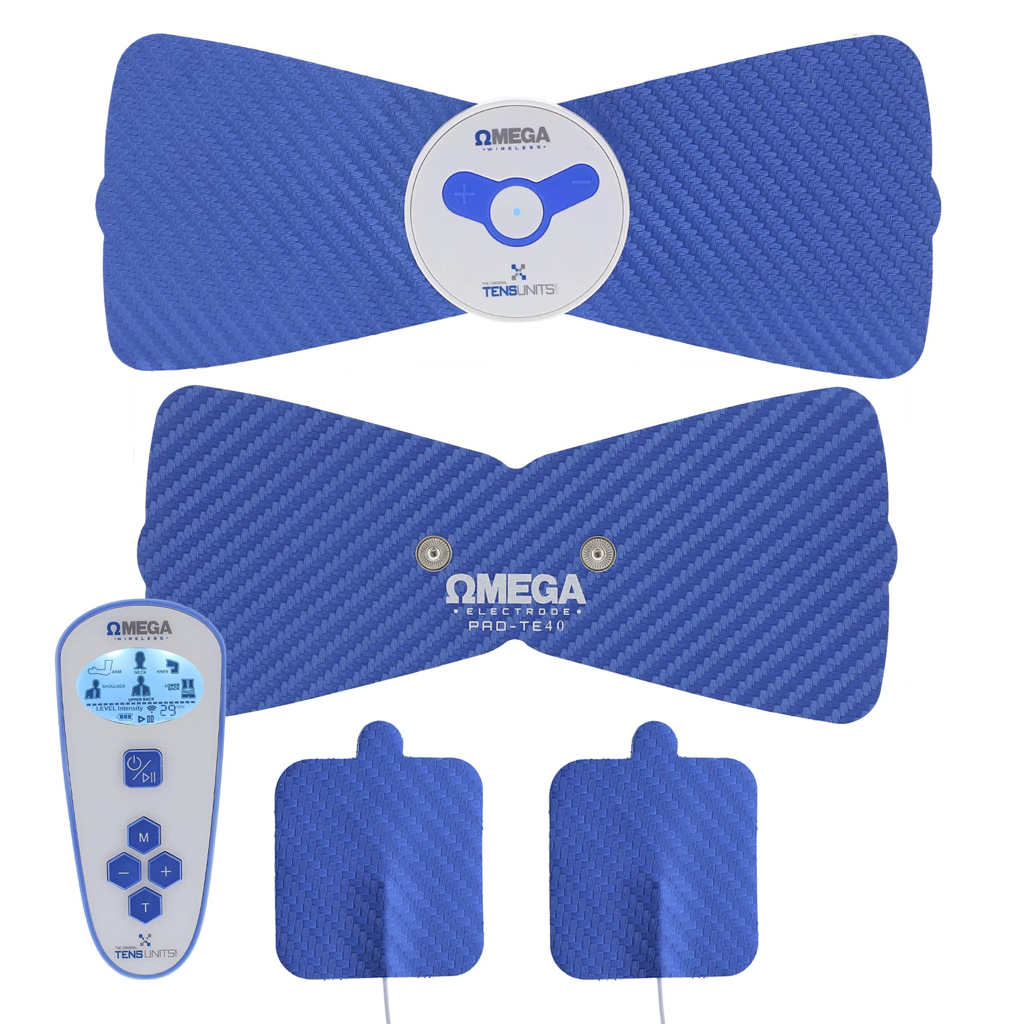 Omega Wireless TENS Unit Muscle Stimulator with Remote - 6 Therapy Modes for Back Pain Relief, Includes 2 Electrode Pads & USB Charger - Portable EMS Machine for Home Use, Workout Recovery & Chronic Pain Management