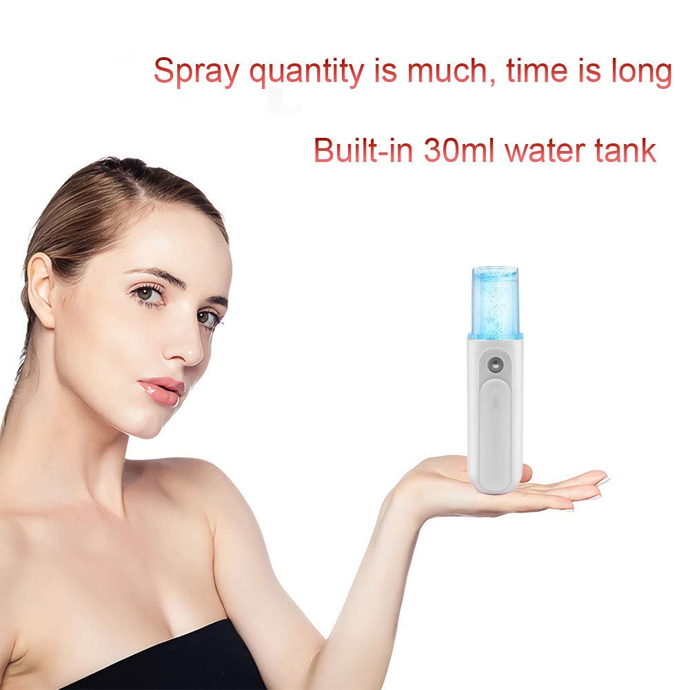 Portable Nano Facial Mister - Mini Cool Mist Steamer for Hydrating & Moisturizing Skin Care | Perfect for Makeup Setting, Pore Cleaning, Eyelash Extensions & Summer Cooling | Travel-Friendly Face Sprayer (White)