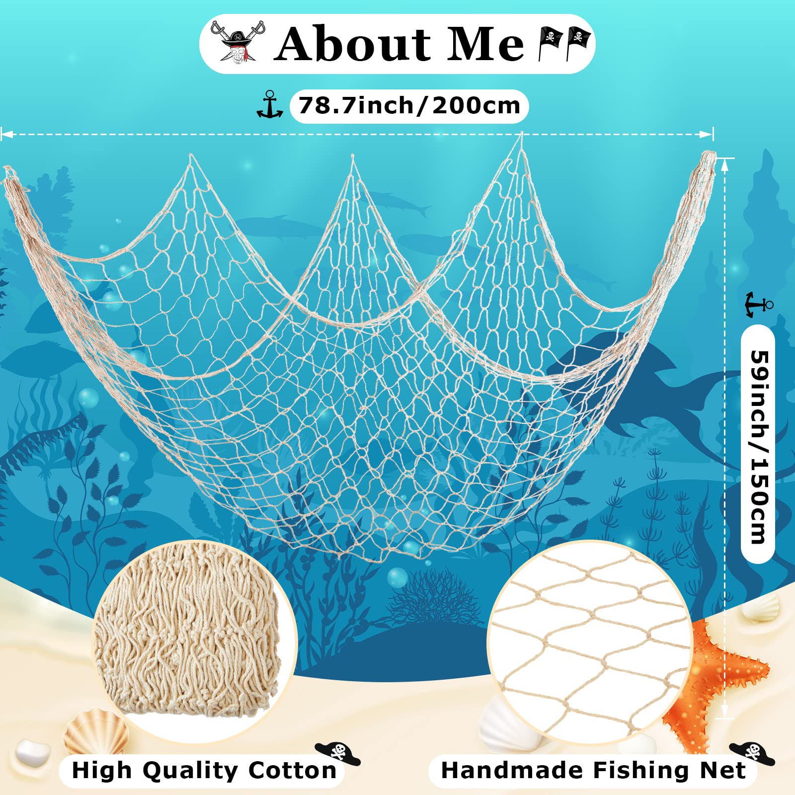 8-Piece Natural Cotton Fish Net Decorations - 78.7