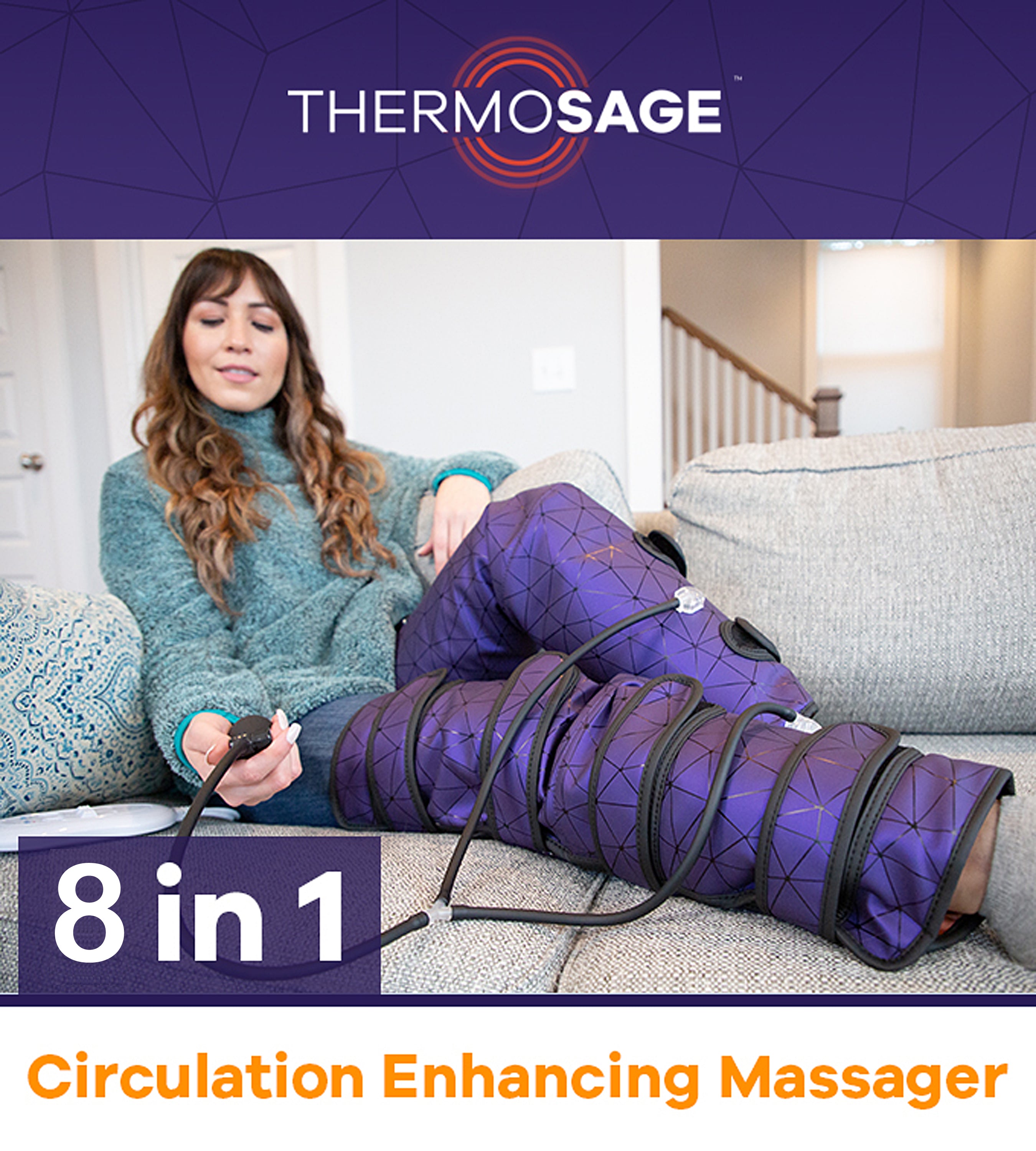 THERMOSAGE EMS 8-in-1 Total Leg Massager for Pain Relief & Muscle Recovery - Electric Stimulation Therapy for Athletes, Runners & Home Use
