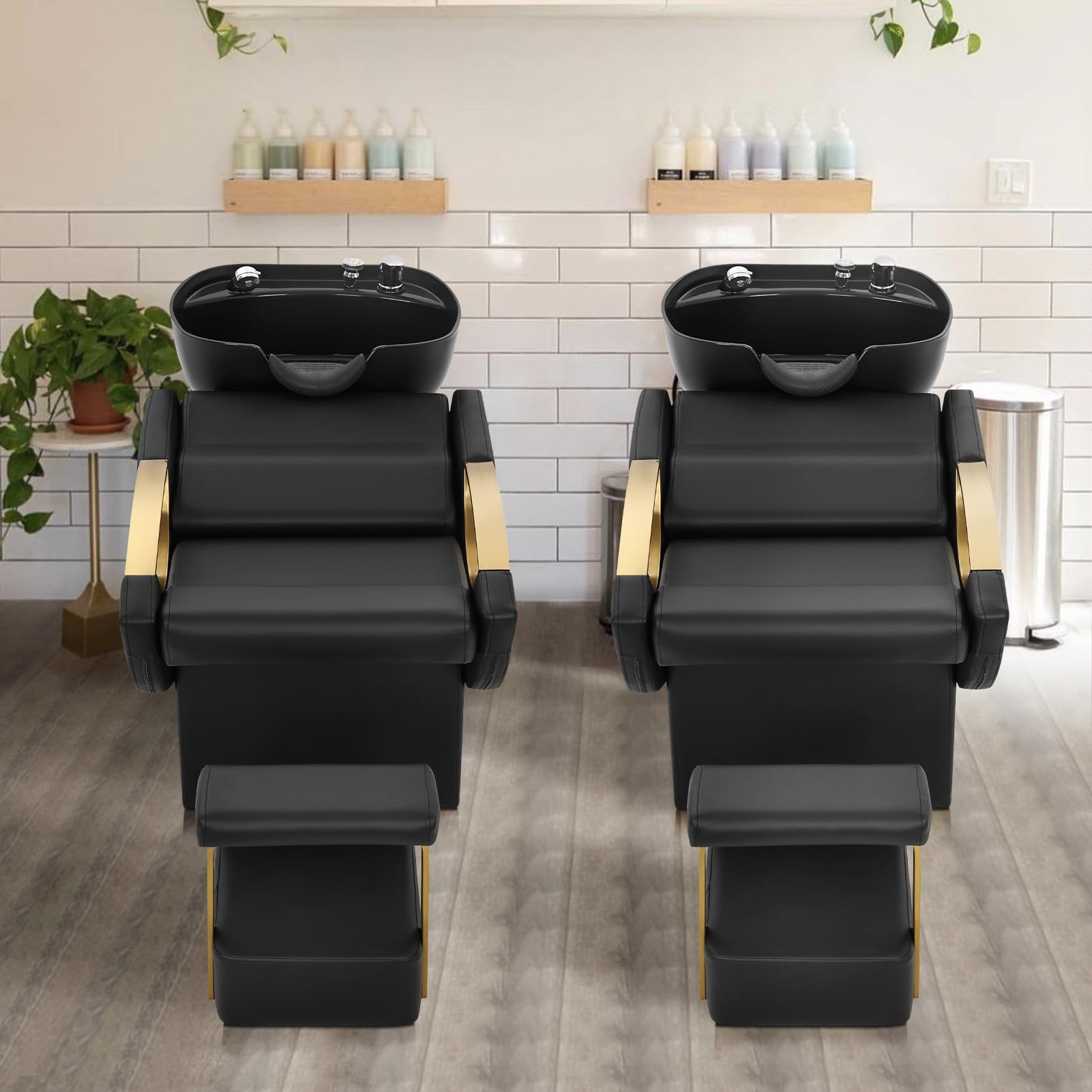 Professional Salon Shampoo Bowl and Chair Set - ABS Plastic Backwash Sink with Adjustable Footstool for Hair Stylists & Barbers - Perfect for Spa, Beauty Salon & Home Hair Washing Station - Black