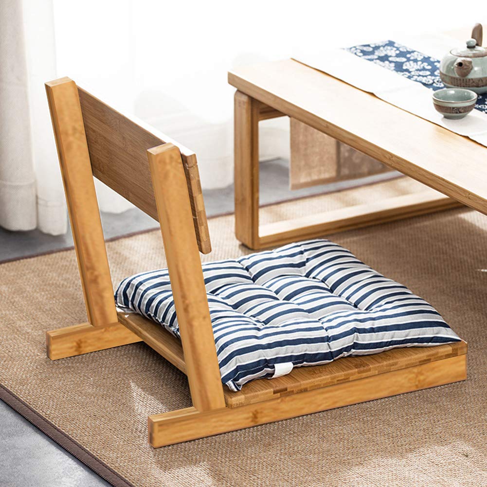 WAYUTO Bamboo Floor Seat Chair - Ergonomic Meditation & Gaming Chair with Back Support for Living Room, Bay Window, Reading - Eco-Friendly Legless Design for Comfortable Seating (Burlywood)