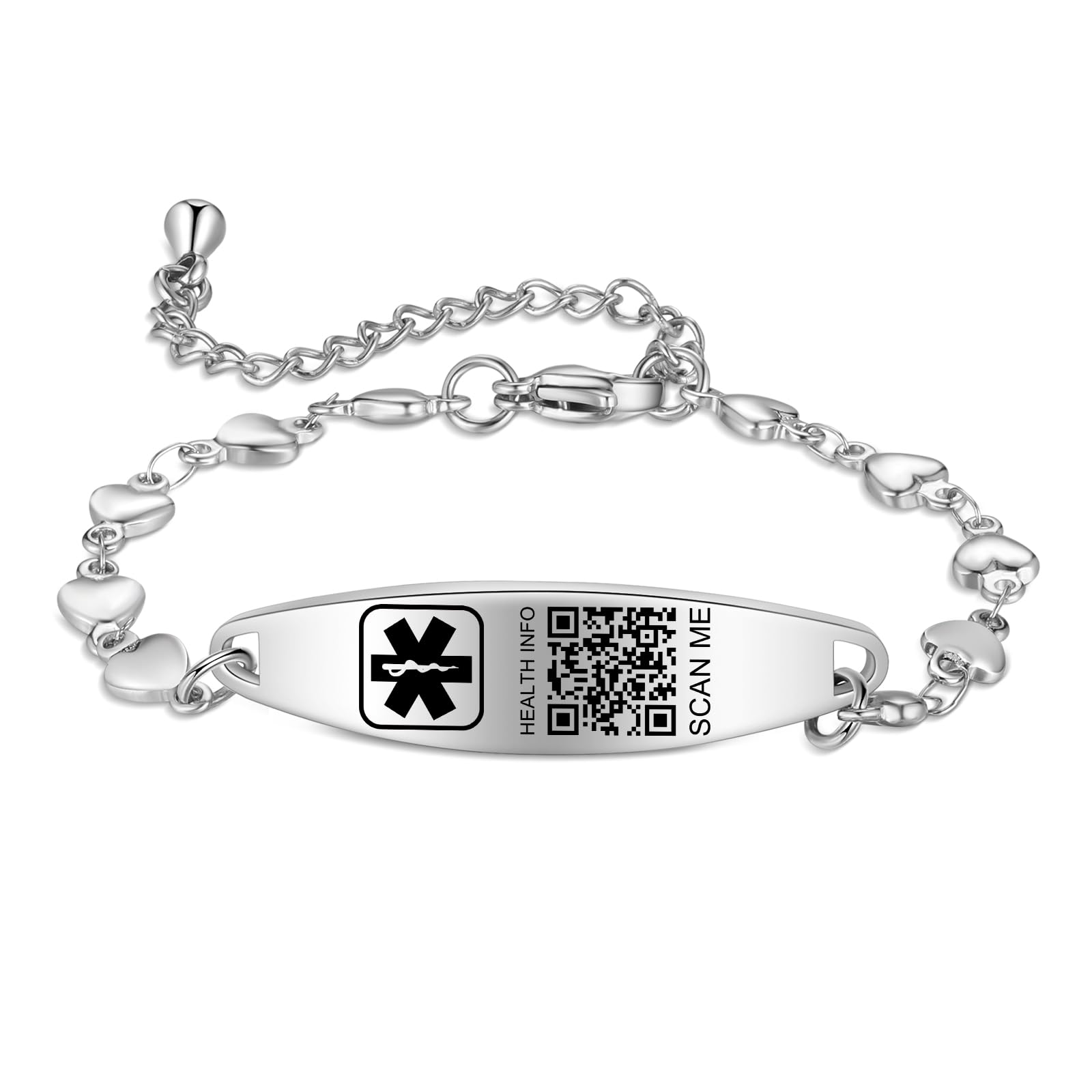 Upgraded QR Code Medical ID Bracelet for Women - Sterling Silver 7