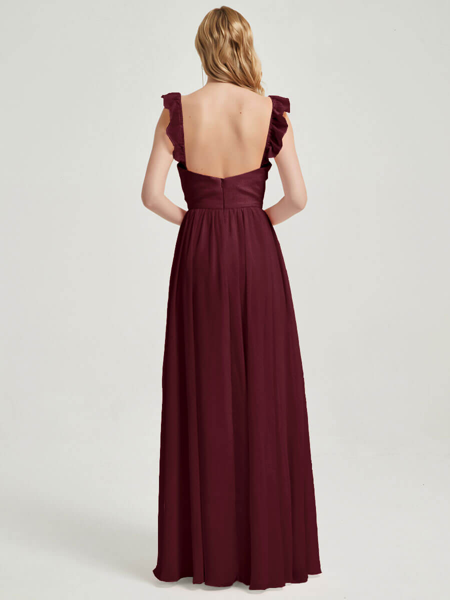 Elegant Burgundy 3-in-1 Convertible Chiffon Bridesmaid Dress with Detachable Straps - Perfect for Weddings, Formal Events & Special Occasions