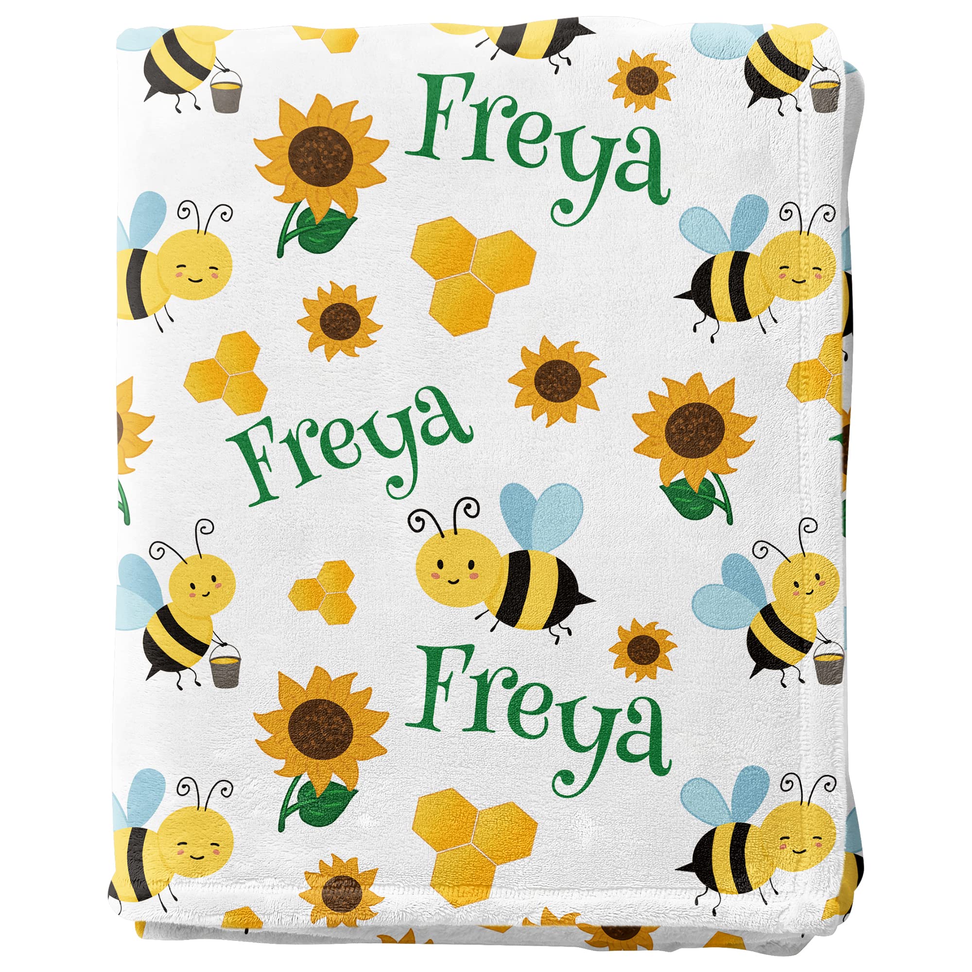 Personalized Baby Blankets for Boys & Girls - Custom Name Blankets with Bees Design - Perfect for Baby Shower, Birthday, Christmas Gifts - Newborn, Infant, Toddler & Kid Gift Idea - Great for Nursery, Travel & Snuggling