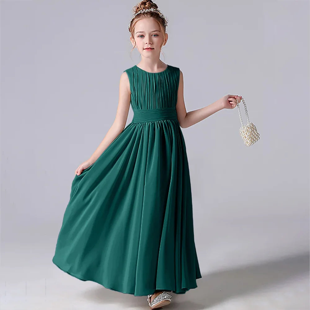 Elegant Pleated Flower Girl Dress with Sash - Kids Wedding Gown, Party Dress, Pageant Outfit for Special Occasions & Formal Events