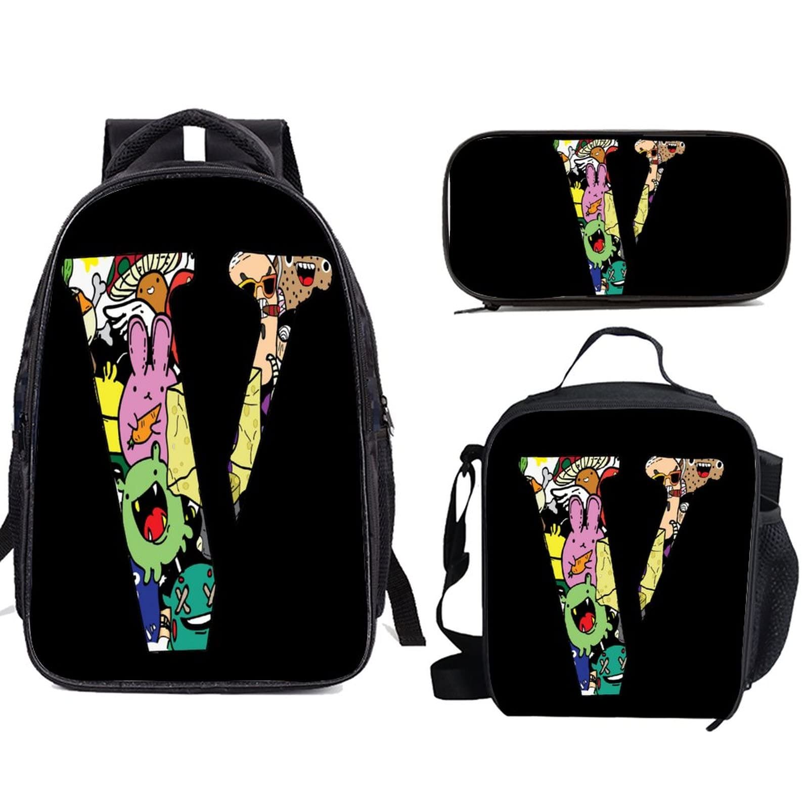 **Alencdult Big V Backpack Set for Teens - 3-Piece Cartoon Backpack, Lunch Bag & Pencil Case for Boys & Girls - School, Travel & Daily Use**