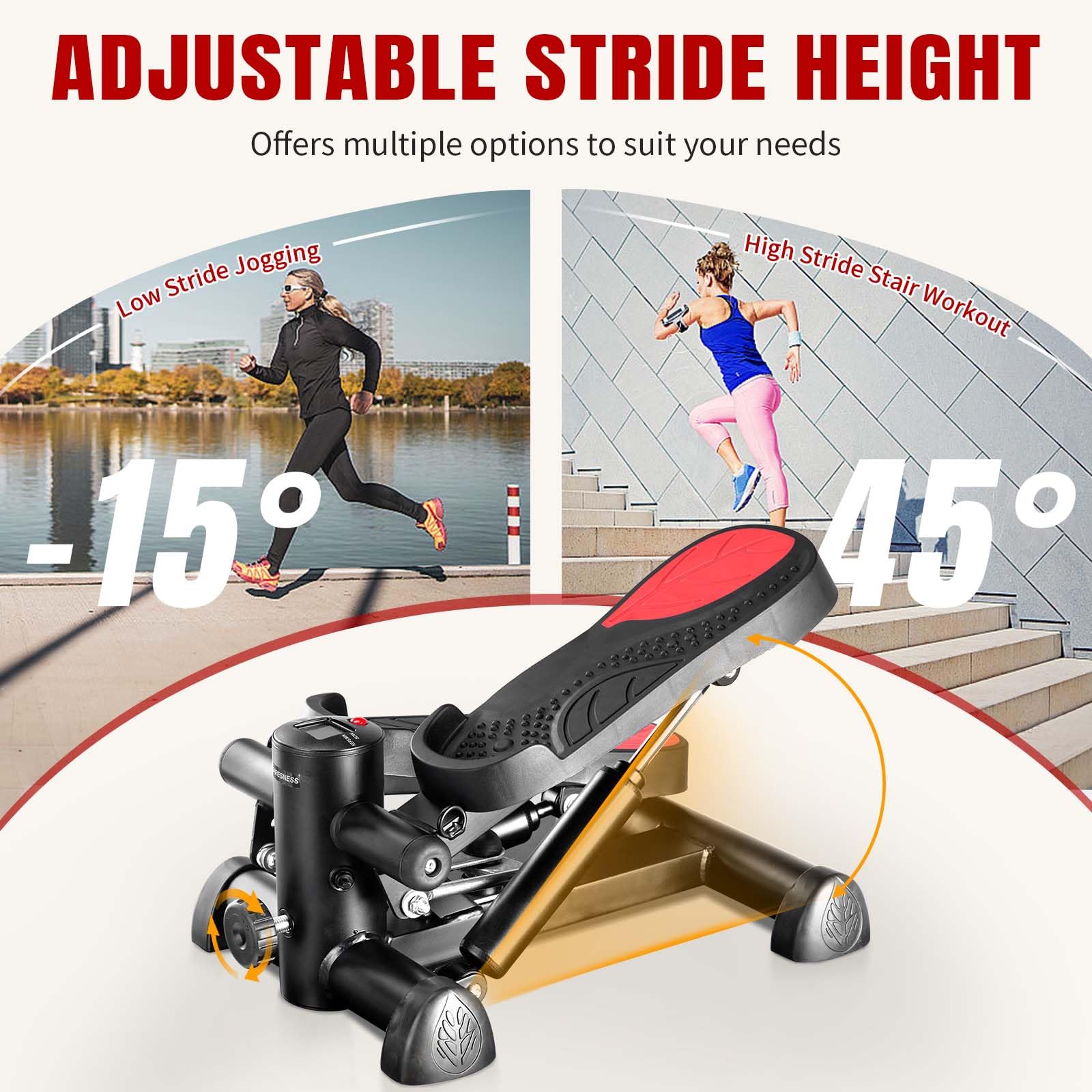 Ktaxon Steppers for Home Exercise - Adjustable Height Stair Stepper with Resistance Bands, 330LBS Capacity, Quiet Mini Stepper with LED Display | Perfect for Cardio, Leg & Arm Workouts at Home, Office or Gym