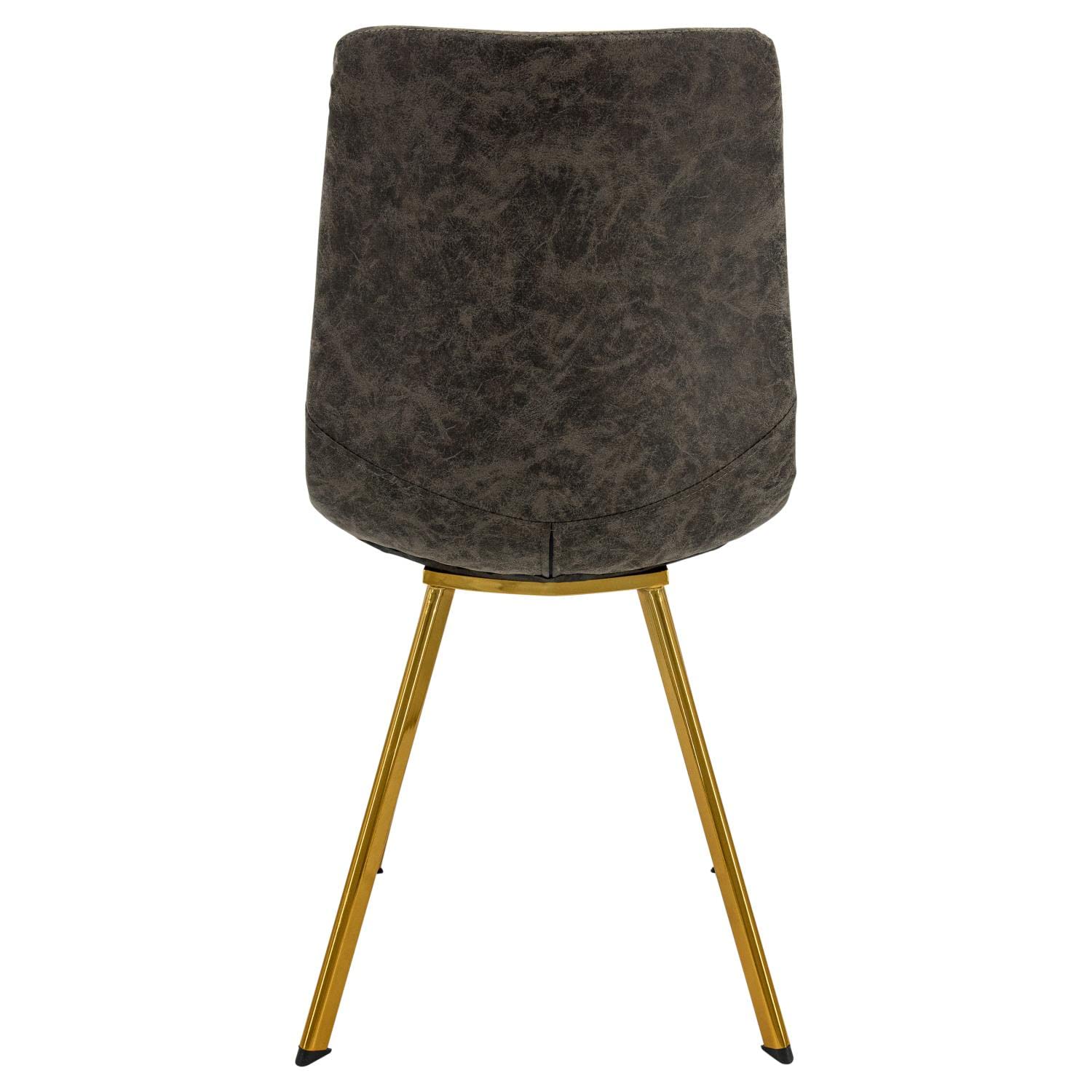 LeisureMod Markley Modern Leather Dining Chairs Set of 4 - Grey Upholstered Kitchen Chairs with Gold Metal Legs for Dining Room, Kitchen & Office